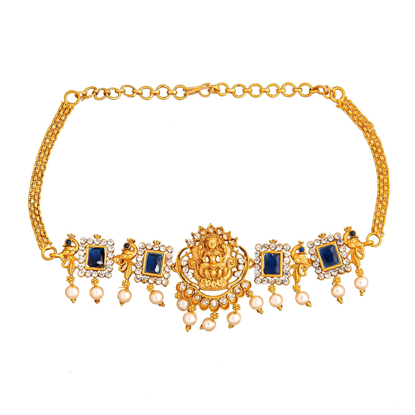 Shining Jewel Designer Gold Plated Godess Lakshmi Temple Jewellery Choker Necklace With Matching Earring For Women (SJN_69_BL)