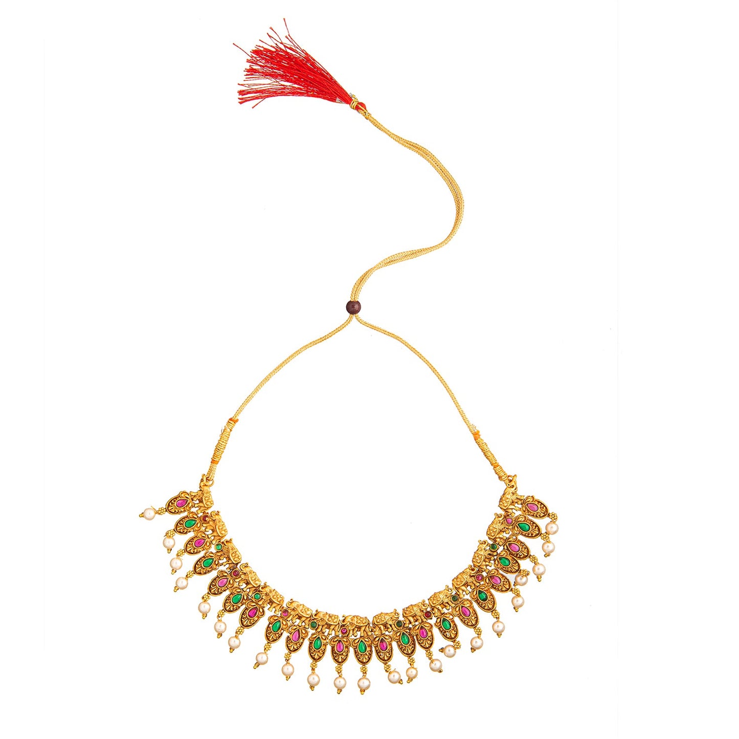 Shiining Jewel Gold Plated Temple Jewellery Choker Necklace Set for Women (SJN_70 MT)