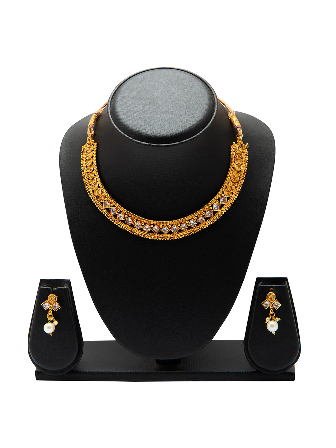 Shining Jewel Traditional Indian Antique Gold Jewellery, Necklace Set with Earrings for Women & Girls (SJN_79)