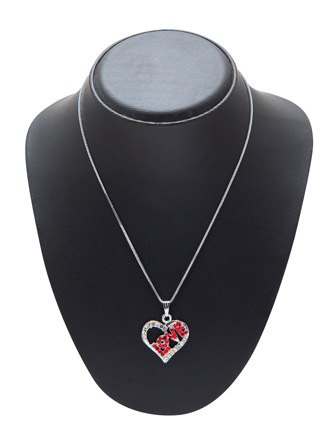 Shining Jewel Silver Rhodium Plated Heart Love Locket Pendant Valantine Gift Nekclace for Women (SJN_84_R)