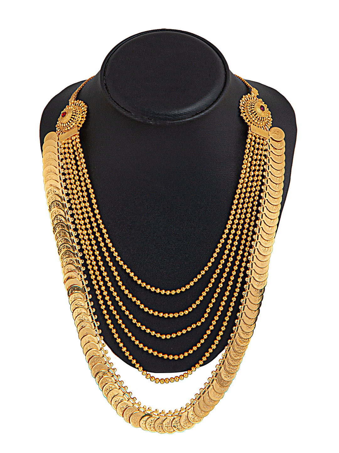 Shining Jewel Handcrafted Gold Plated MultiLayer Temple Coin Long Necklace Bridal Dulhan Necklace For Women (SJN_97)