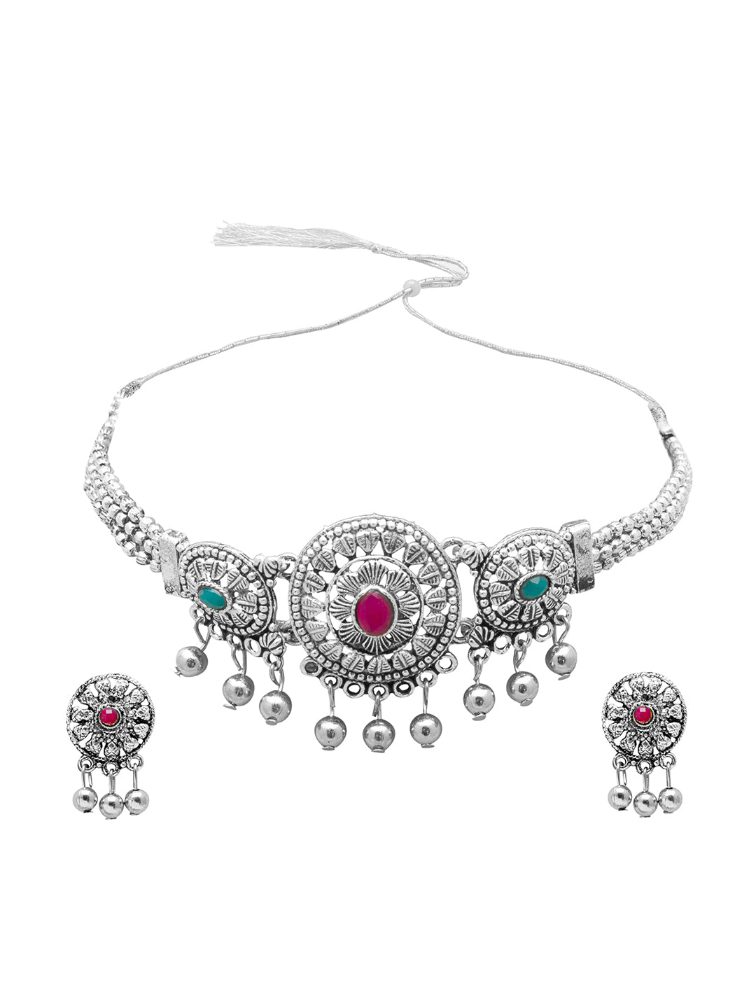 Shining Jewel Silver Plated Oxidized Stylish Traditional Ethnic Choker