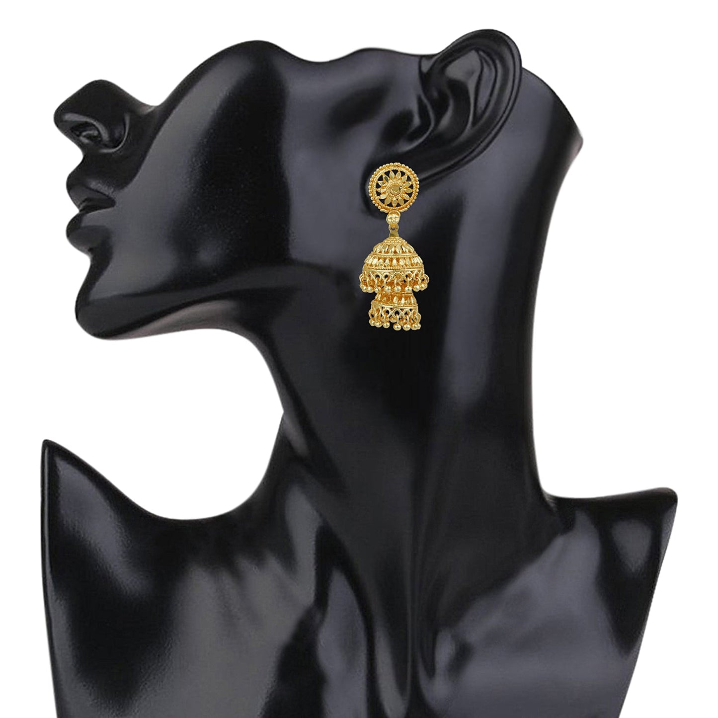 24K Gold Plated Double Layered Chandelier Jhumkas for Women (SJ_1127)
