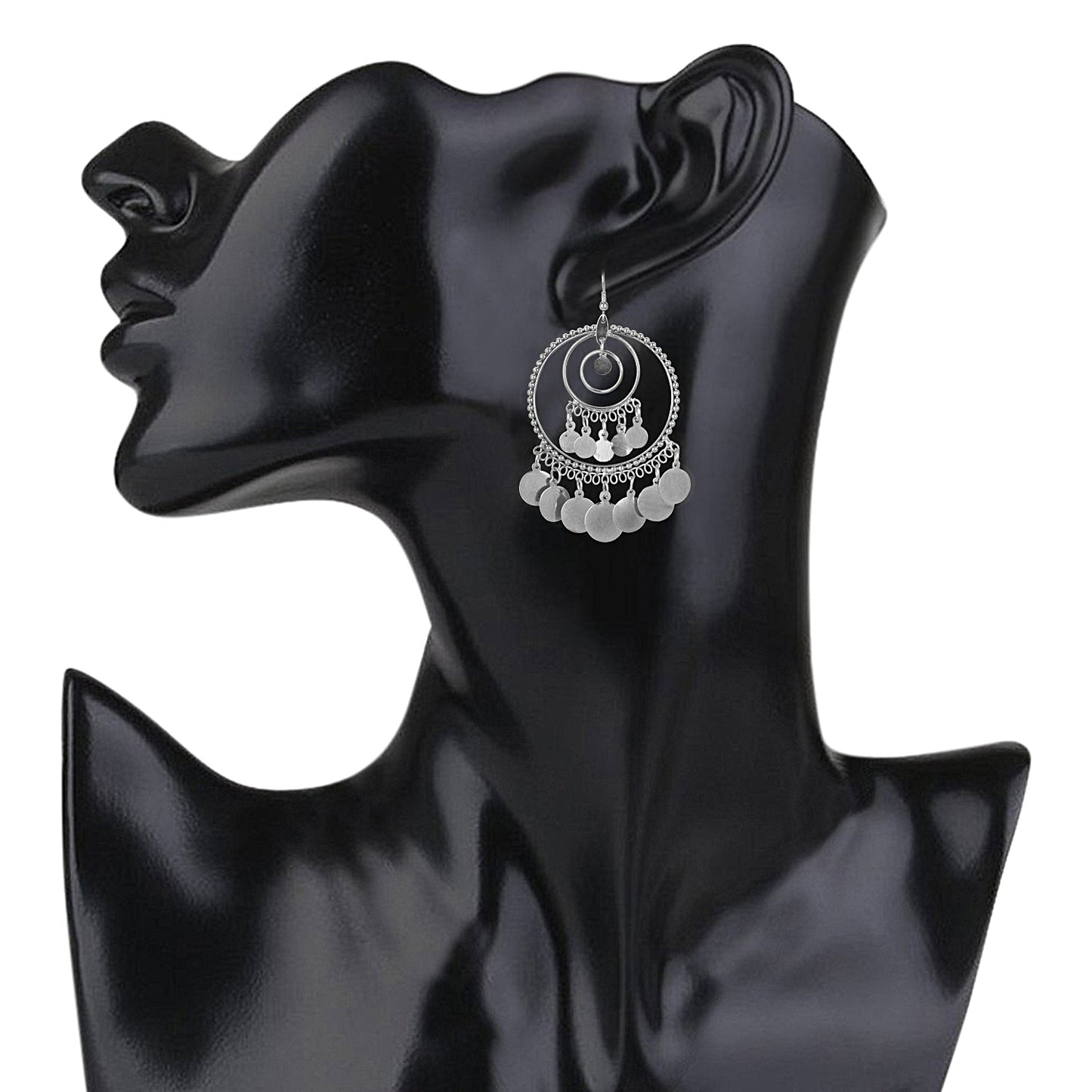 Oxidised Black Silver Multilayered Stylish Hoop and Bali Earring for Girls and Women (SJ_1151)