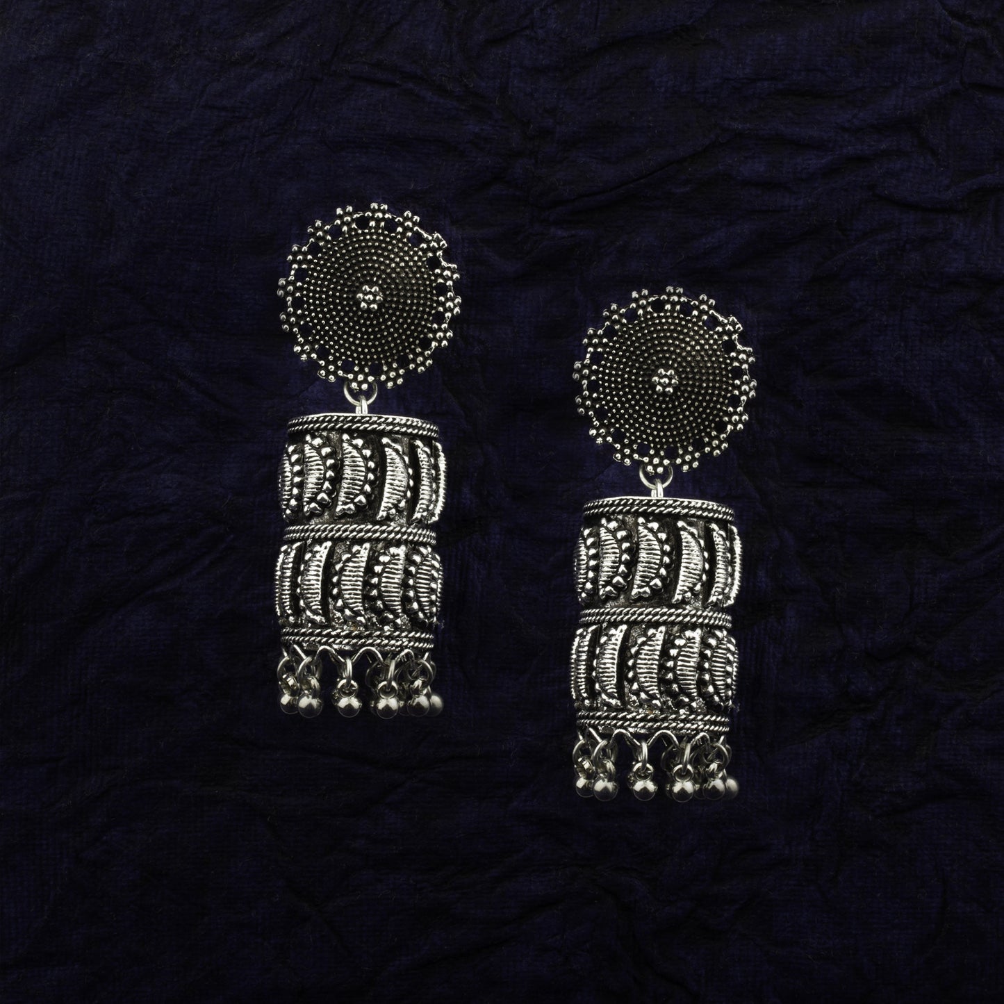 925 Antique Silver Oxidised Afghani Jhumka Earrings (SJ_1161)