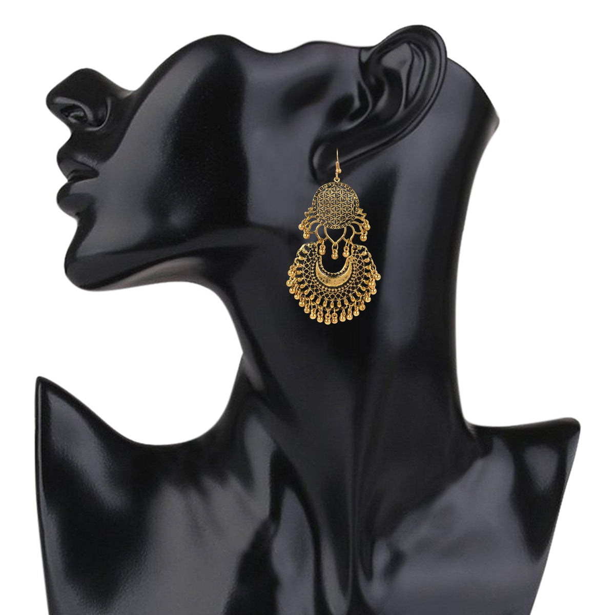 18K Antique Gold Stylish Oxidised Afghani Chandbali Earrings (SJ_1313)