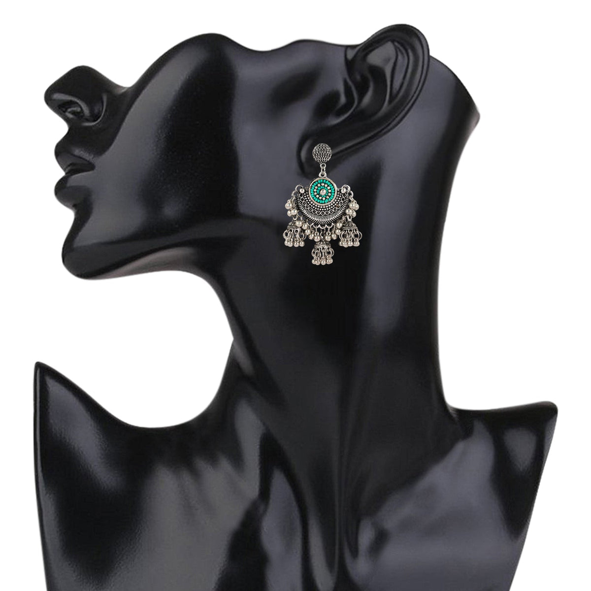 925 Antique Silver Oxidised Afghani Chandbali Earrings (SJ_1319)