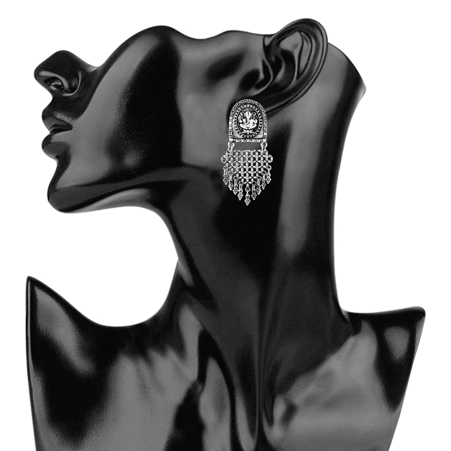925 Antique Silver Stylish Oxidised Afghani Chandbali Earrings (SJ_1323)