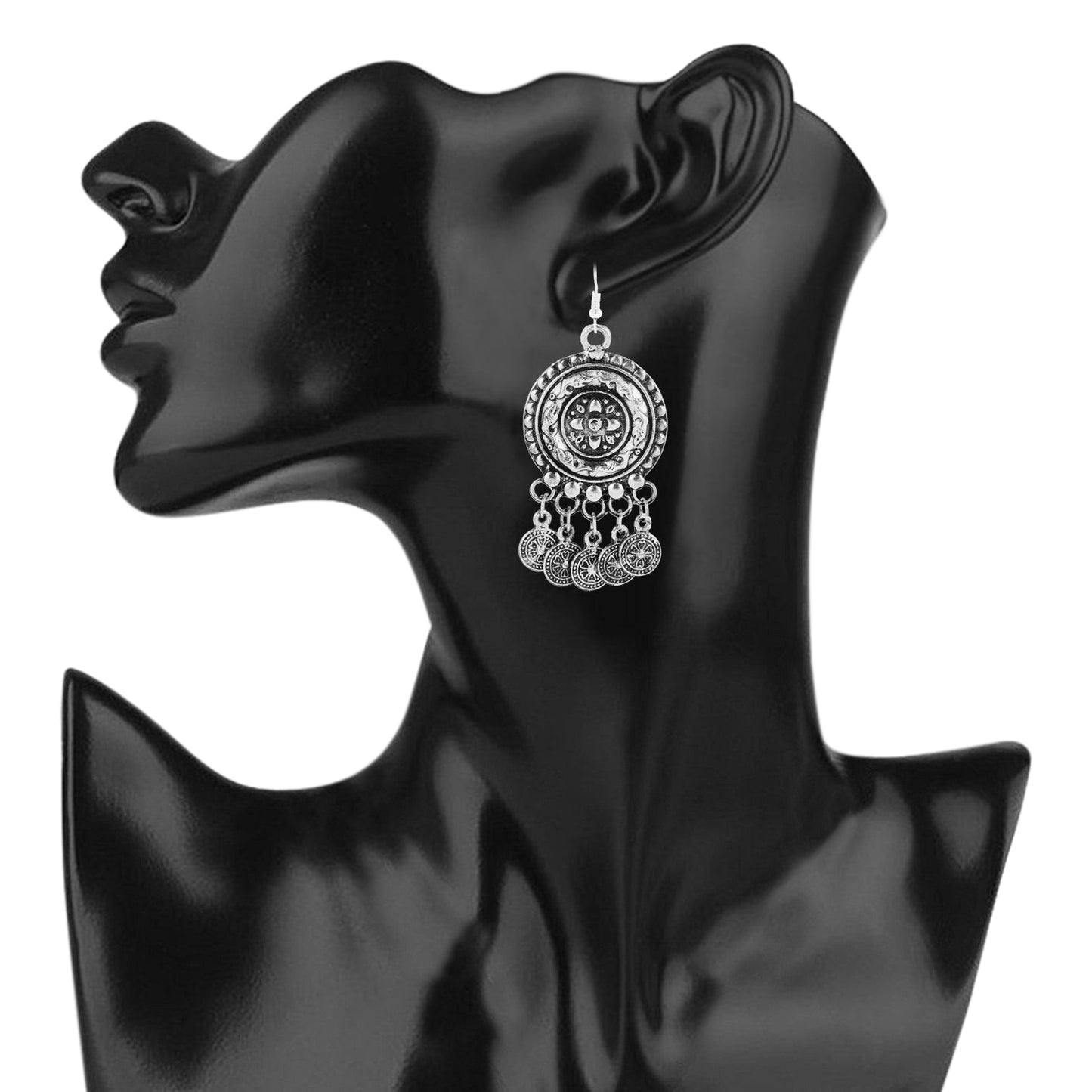 925 Antique Silver Stylish Oxidised Afghani Chandbali Earrings (SJ_1325)