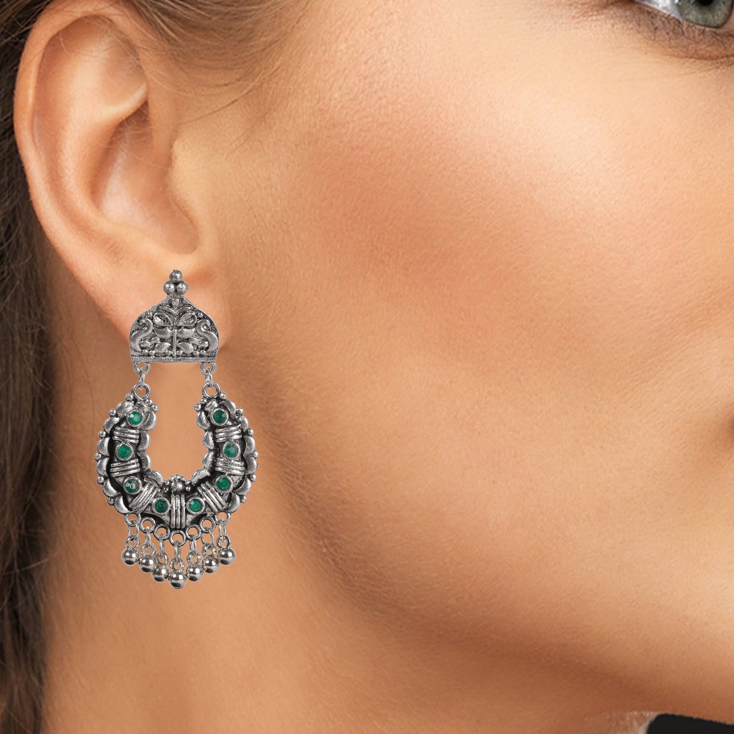 Antique Oxidised Silver Afghani Drop Earrings for Women & Girls (SJ_1344)