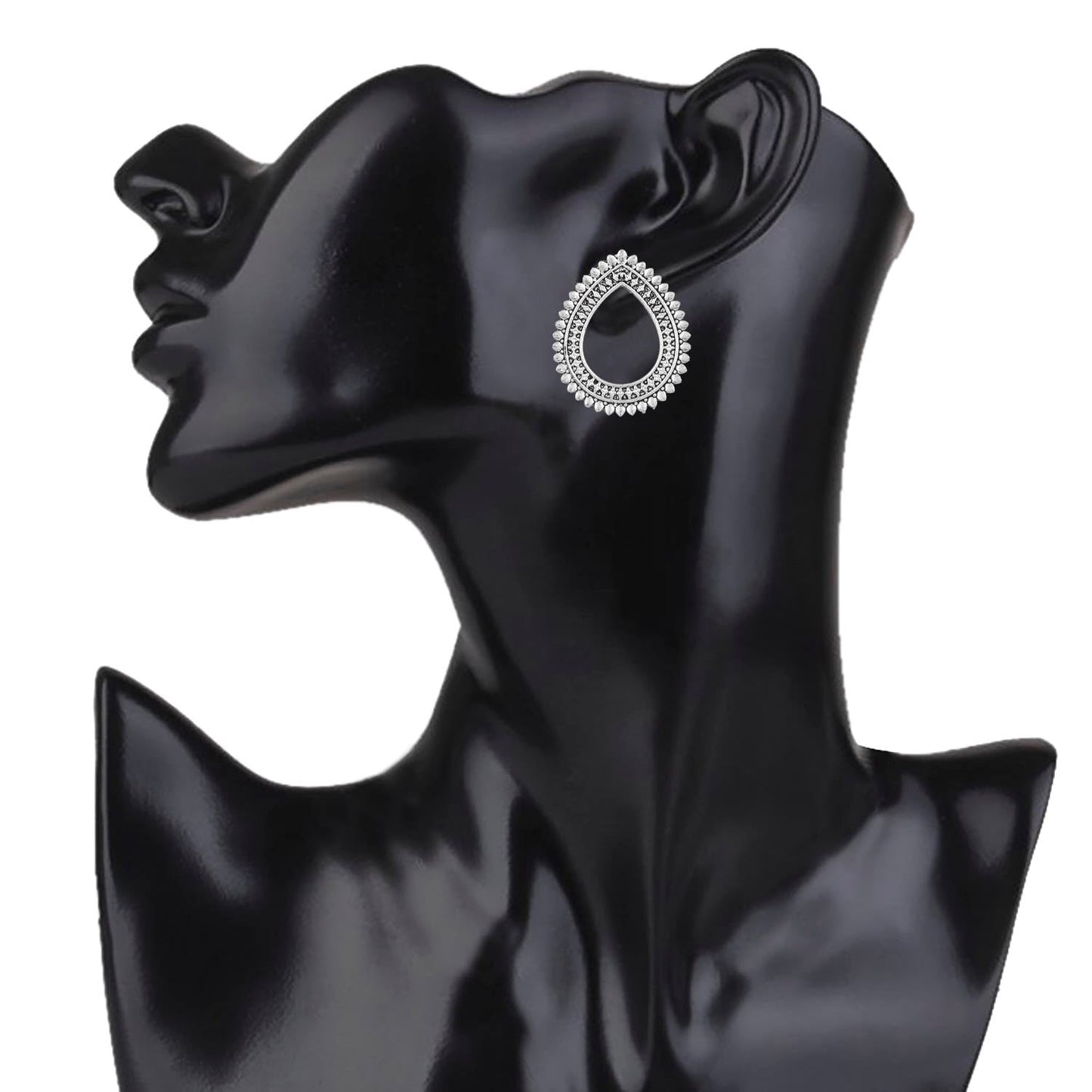 Oxidised Antique Silver Stylish Oxidised Afghani Stud Hoop Earrings For Women (SJ_1384)