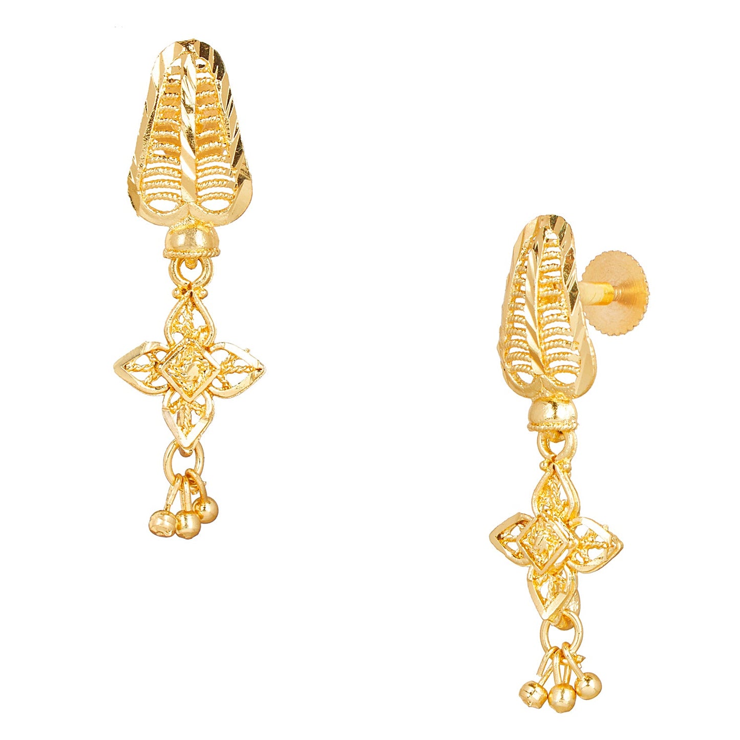 24K Traditional Indain Ethnic Bridal Plain Gold Studs for Women (SJ_1415)
