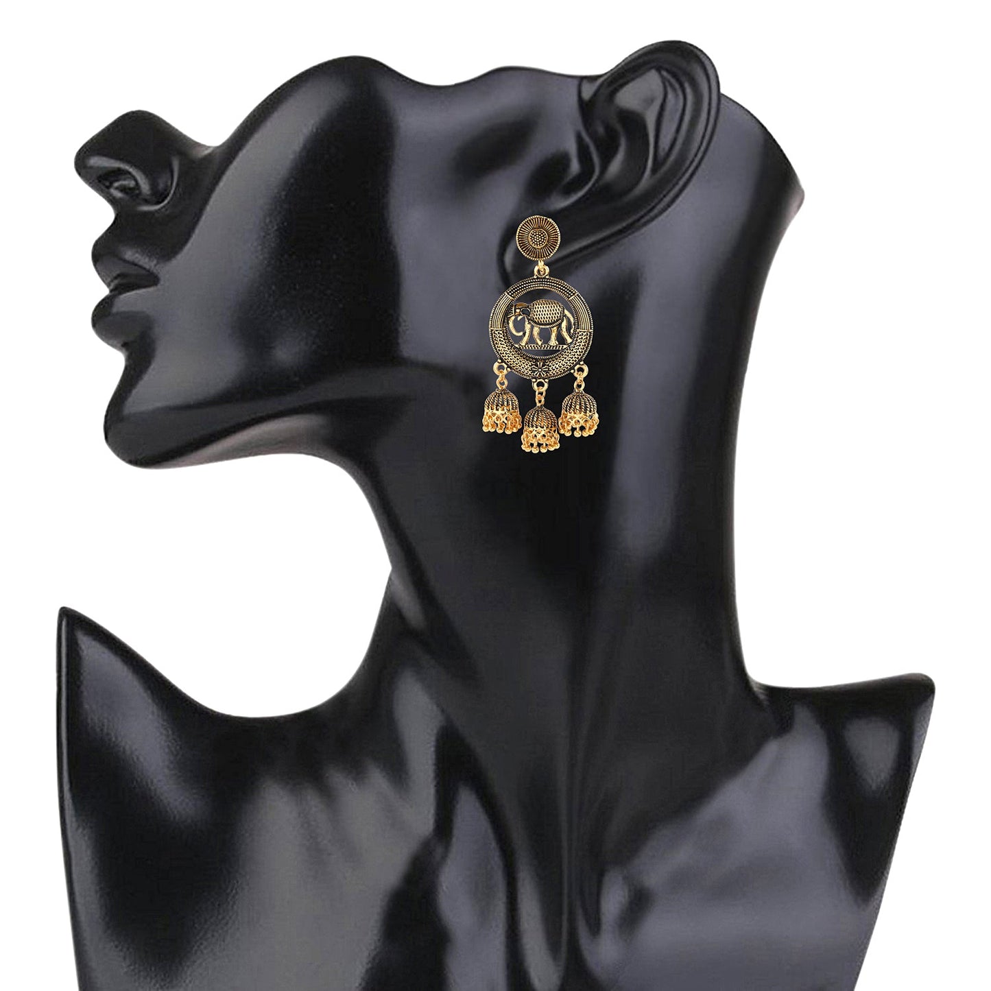 18K Antique Gold Plated Elephant Jhumka Earring with Pearl Hanging for Women (SJ_1452)