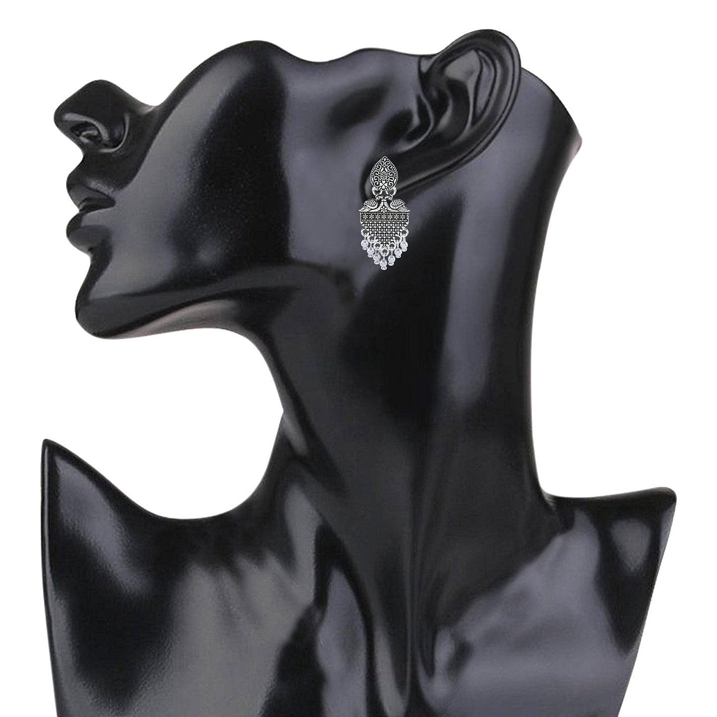 925 Antique Silver Stylish Oxidised Afghani Chandbali Earrings (SJ_1466)