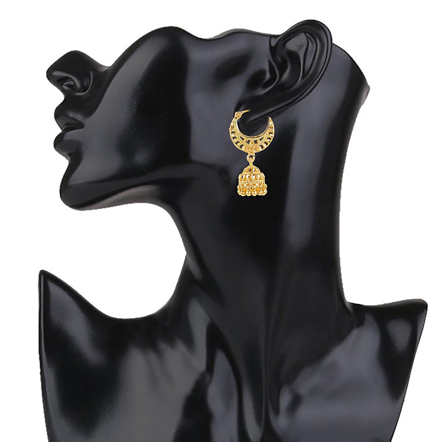 24K Gold Medium Size Chandbali Jhumki Earring with Pearls (SJ_1476)