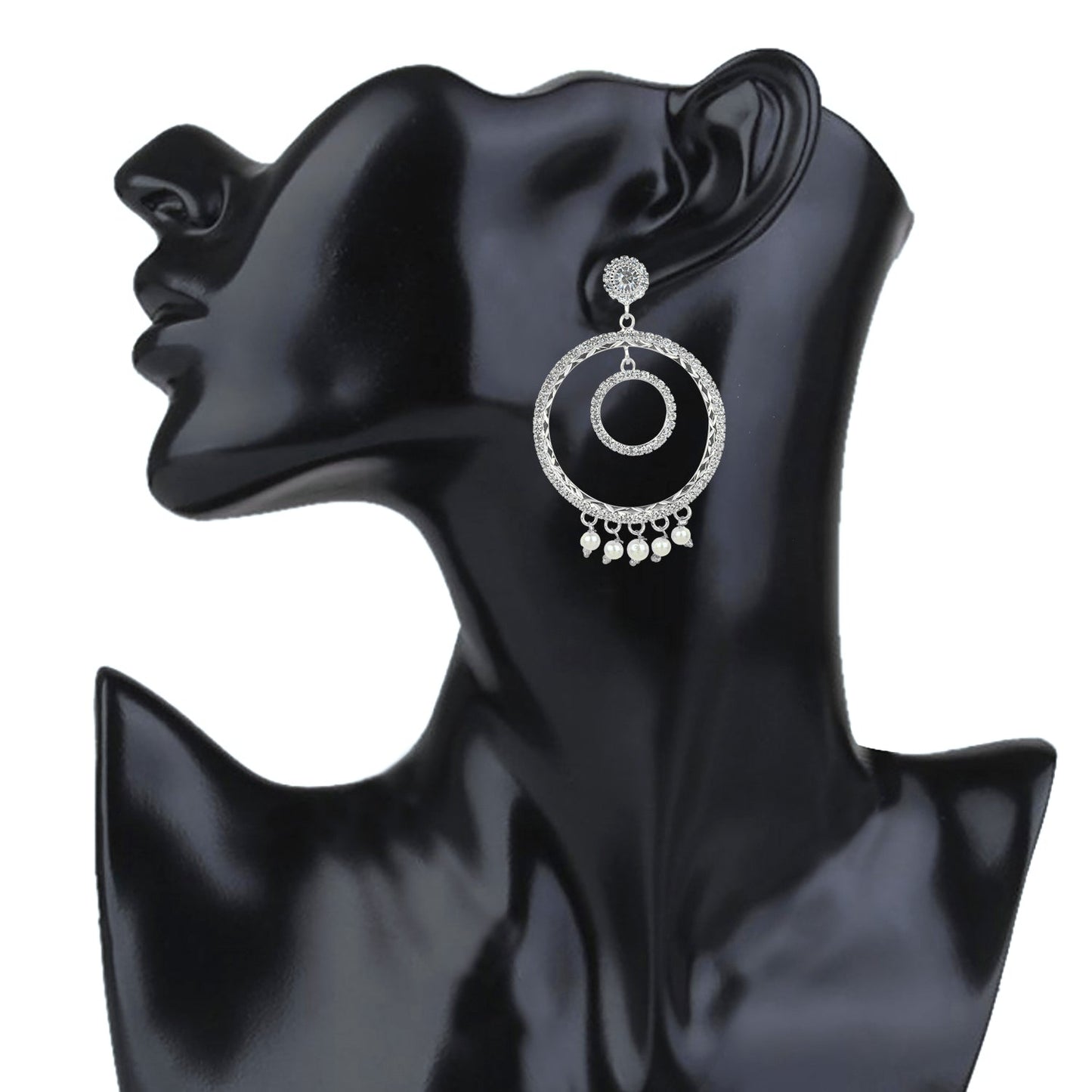 Austrian Crystal and CZ Silver Plated Multilayered Stylish Hoop Earrings With Pearls Hanging for Women (SJ_1482)