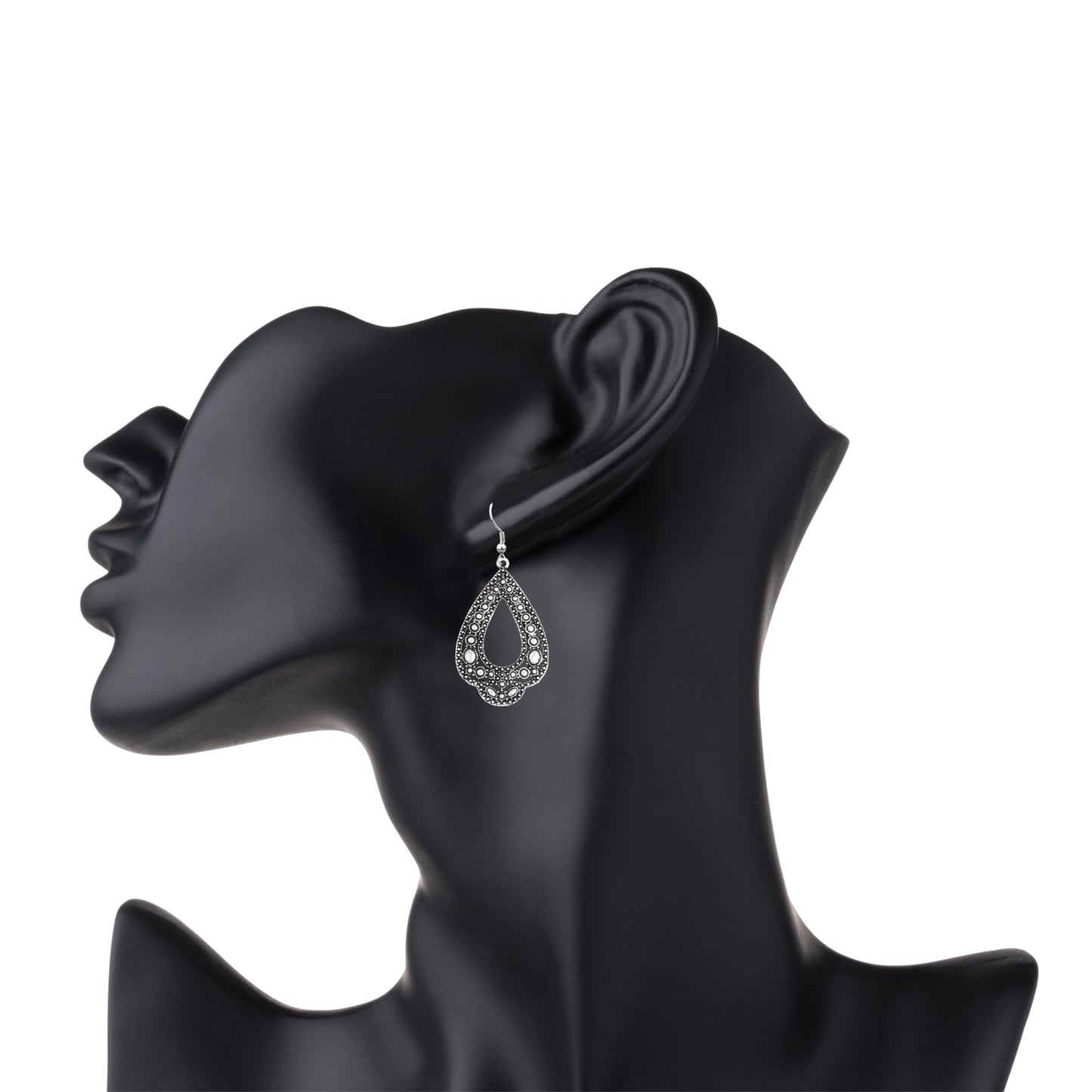 Oxidised Antique Silver Stylish Oxidised Afghani Stud Hoop Earrings For Women (SJ_1499)