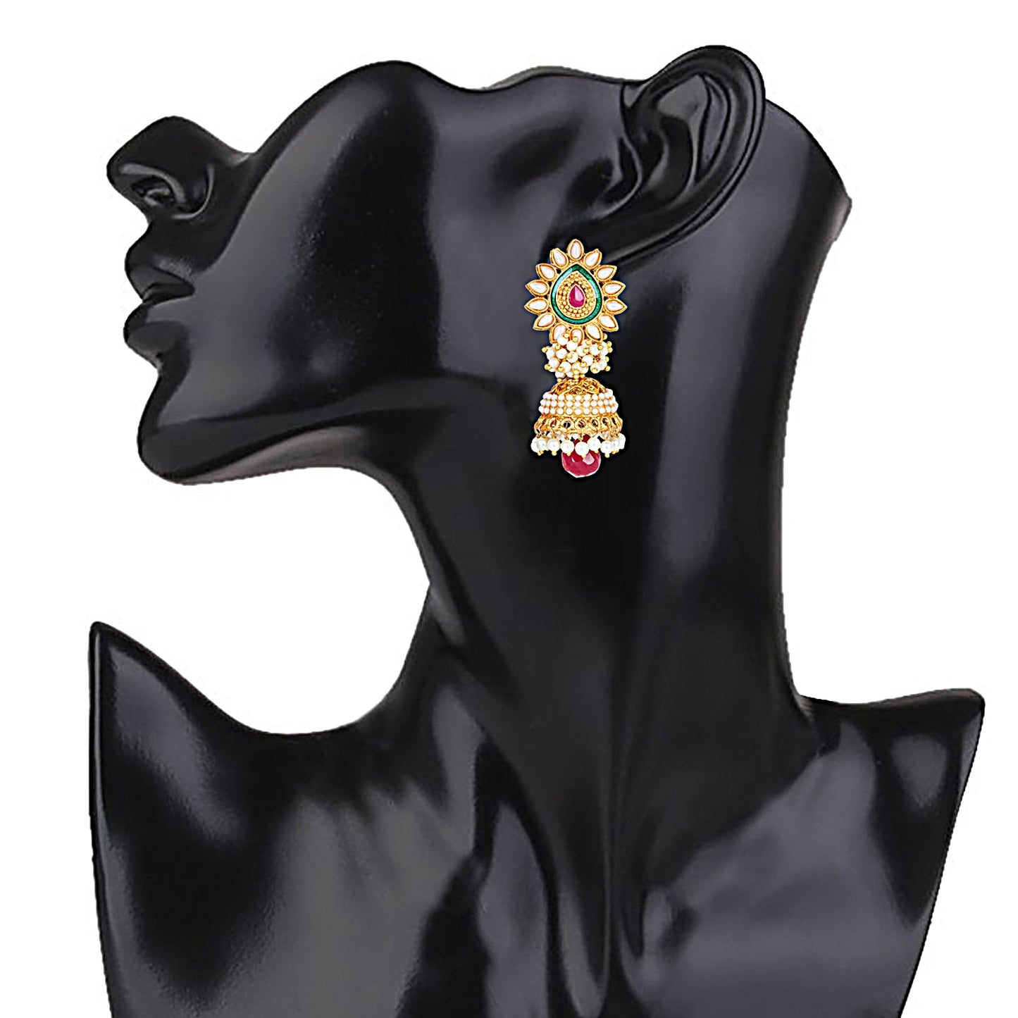 24K Gold Plated Traditional Designer Ethnic Jhumka With CZ, LCT Crystals,Kundan & Pearls Earrings for Women (SJ_1556)