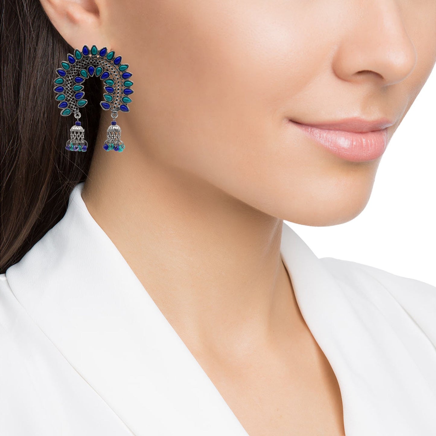 Shining Jewel Antique Silver Oxidised Stylish Designer Afghani Chandbali Earrings for Women (SJ_1567)