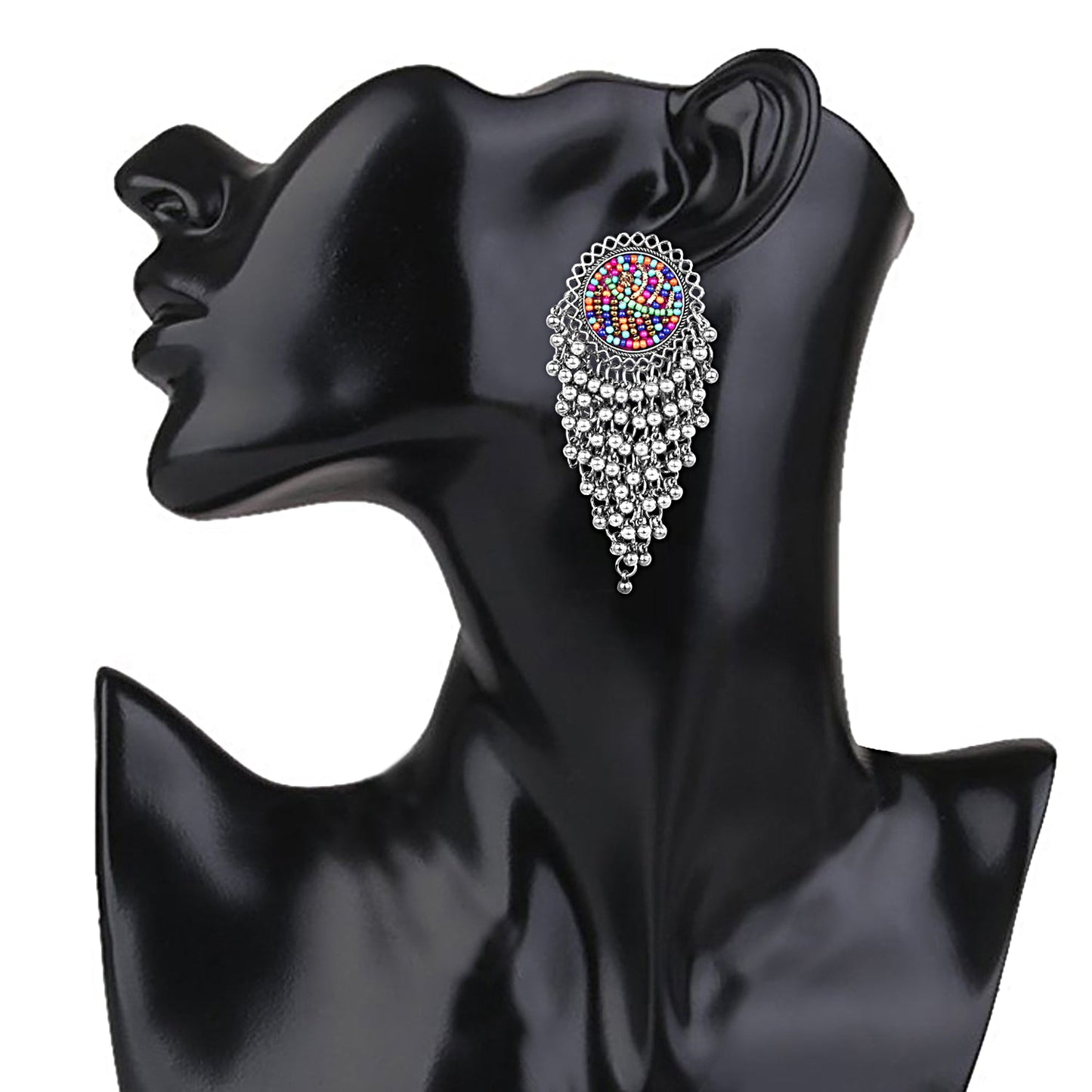 Antique Silver Oxidised Stylish Designer Tassel Earrings for Women (SJ_1578)