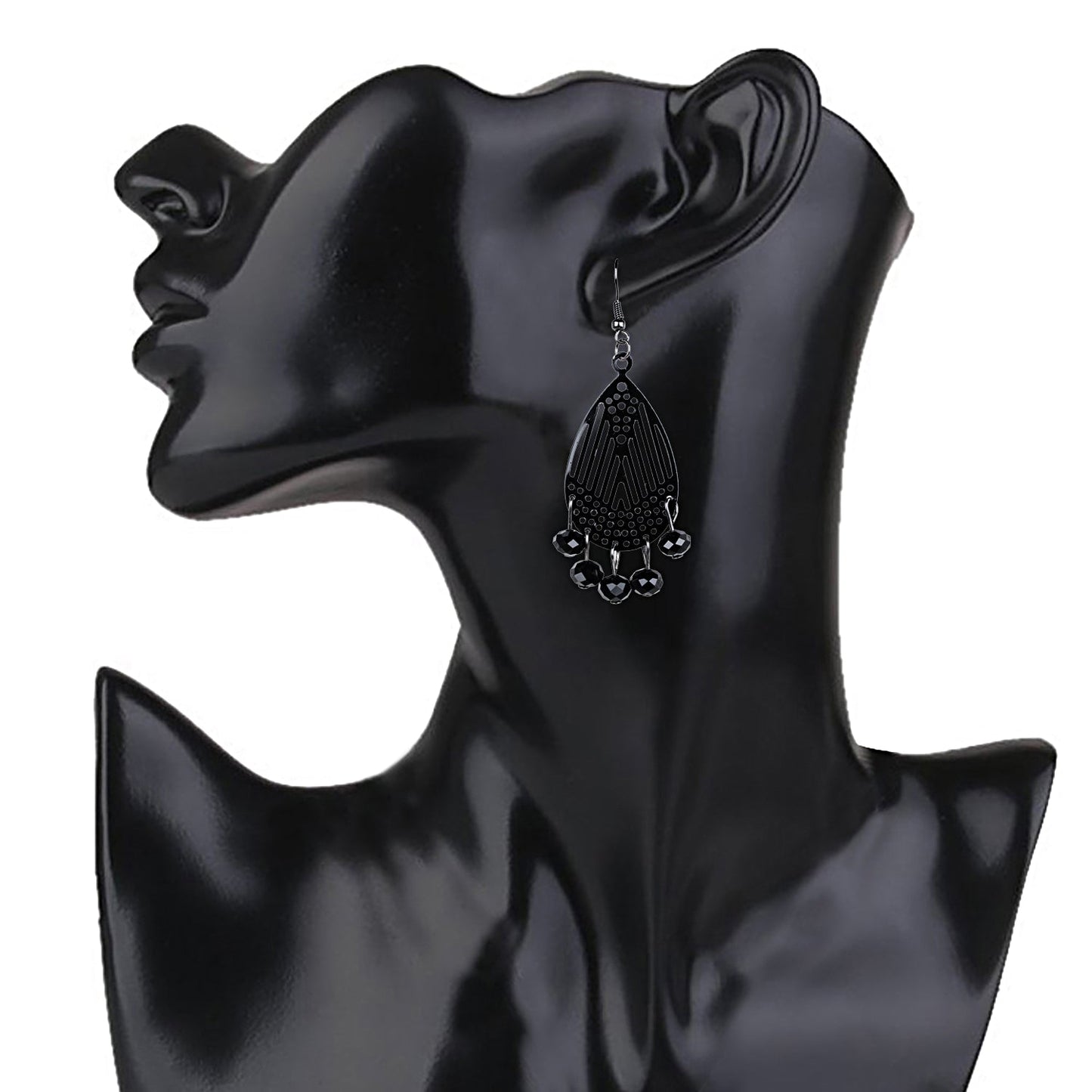 Black Metal Silver Oxidised Stylish Designer Party Drop Chandelier Earrings for Girls and Women (SJ_1595)