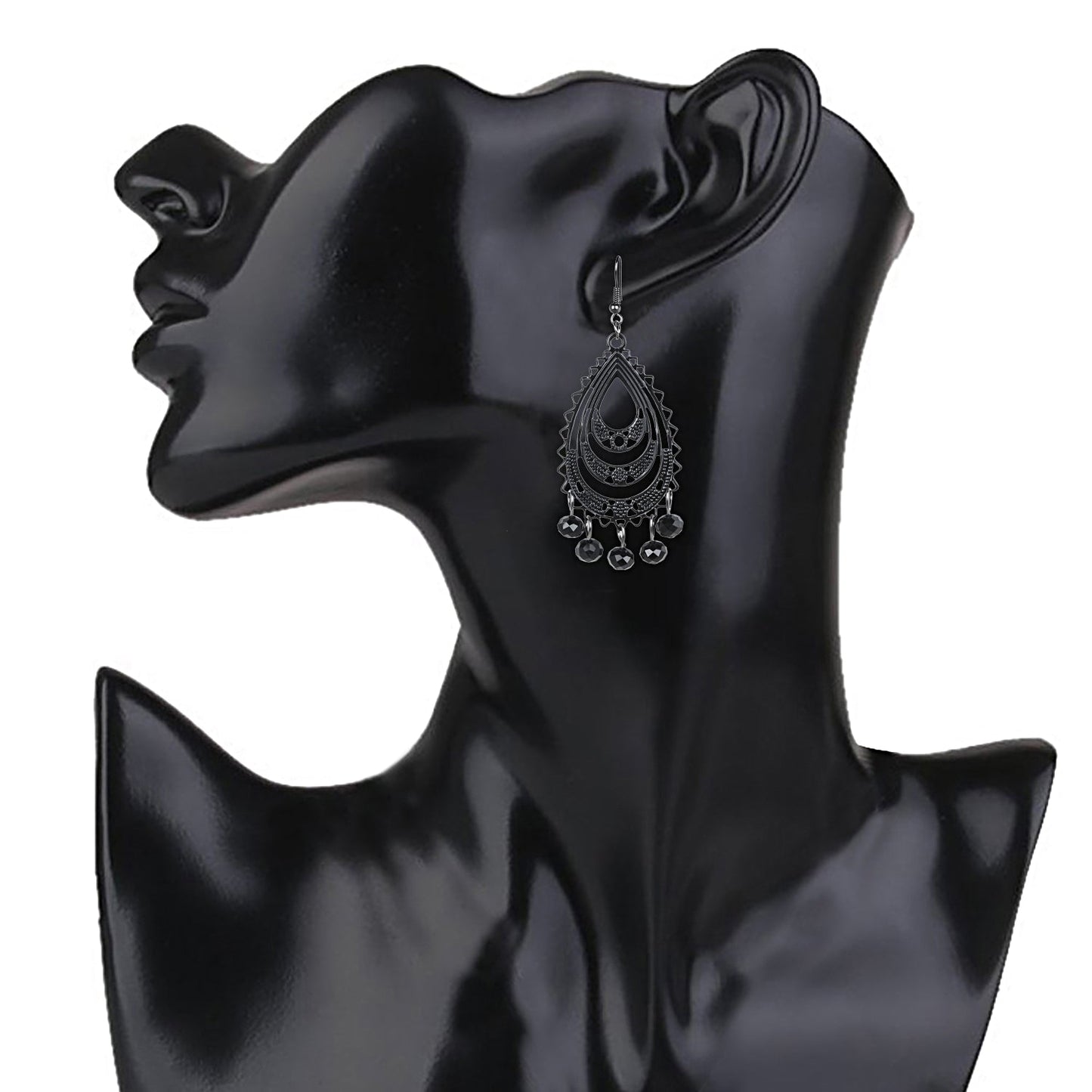 Shining Jewel Black Metal Silver Oxidised Stylish Designer Party Drop Chandelier Earrings for Girls and Women (SJ_1598)