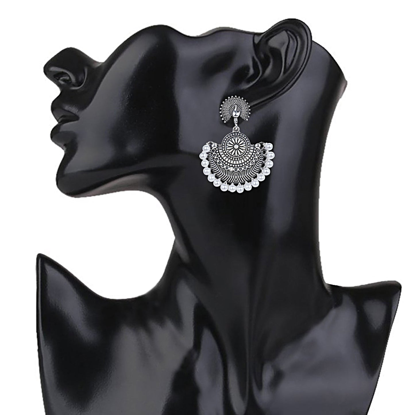 Antique Silver Oxidised Stylish Designer Afghani Chandbali Earrings for Women (SJ_1609)