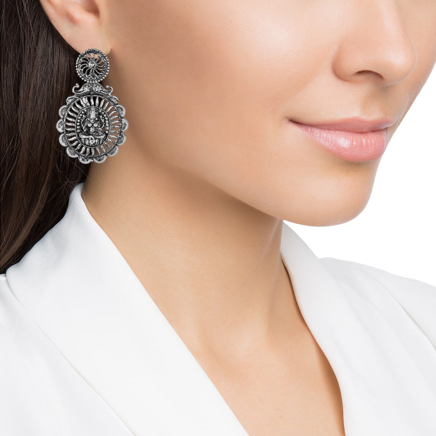 Antique German Silver Designer and Stylish Afghani Oxidised Chandbali Dangle Drop Earrings for Women (SJ_1669)