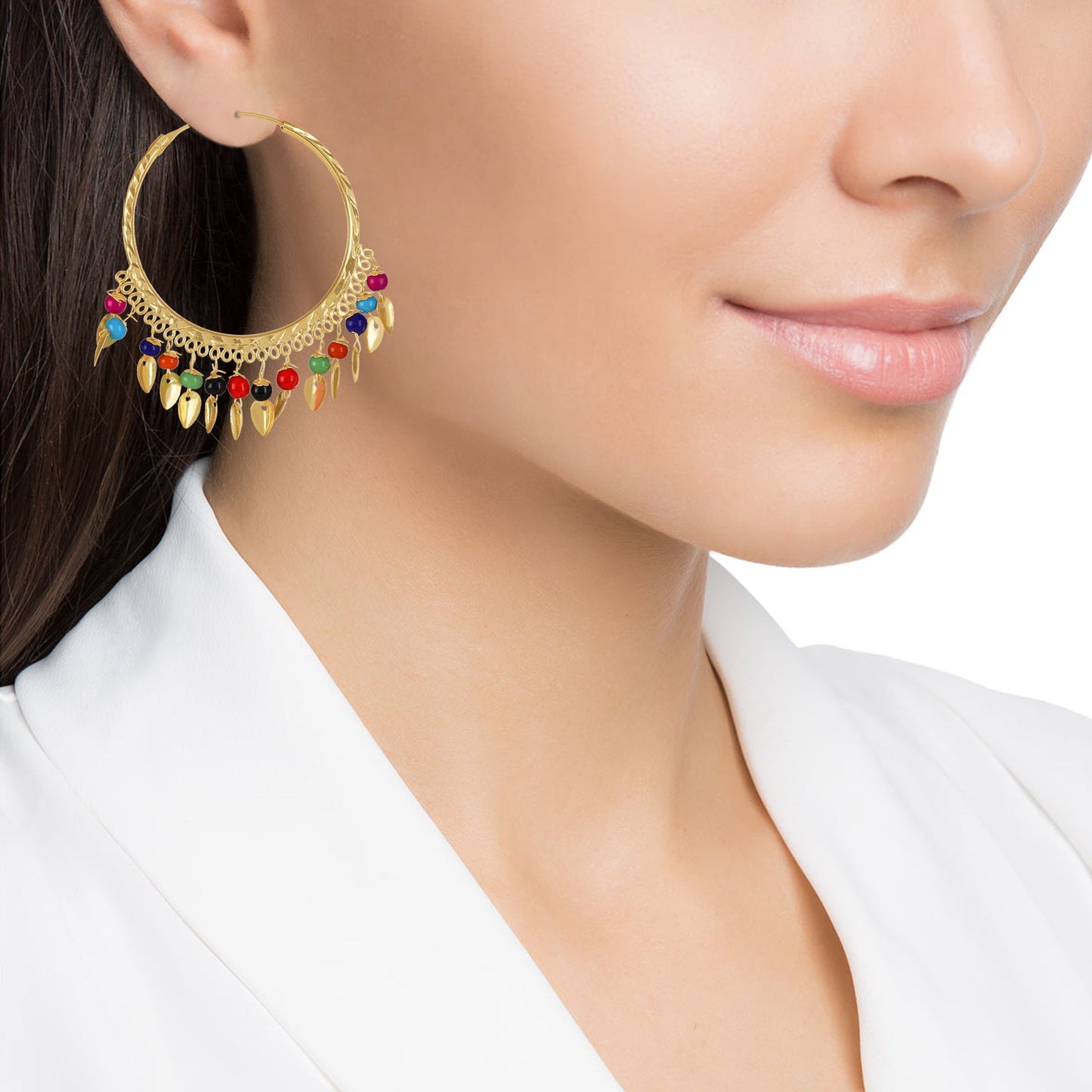 24k Gold Plated Fashion Designer Traditional Bali Earring with Pearls and Hangings for Women (SJ_1695)