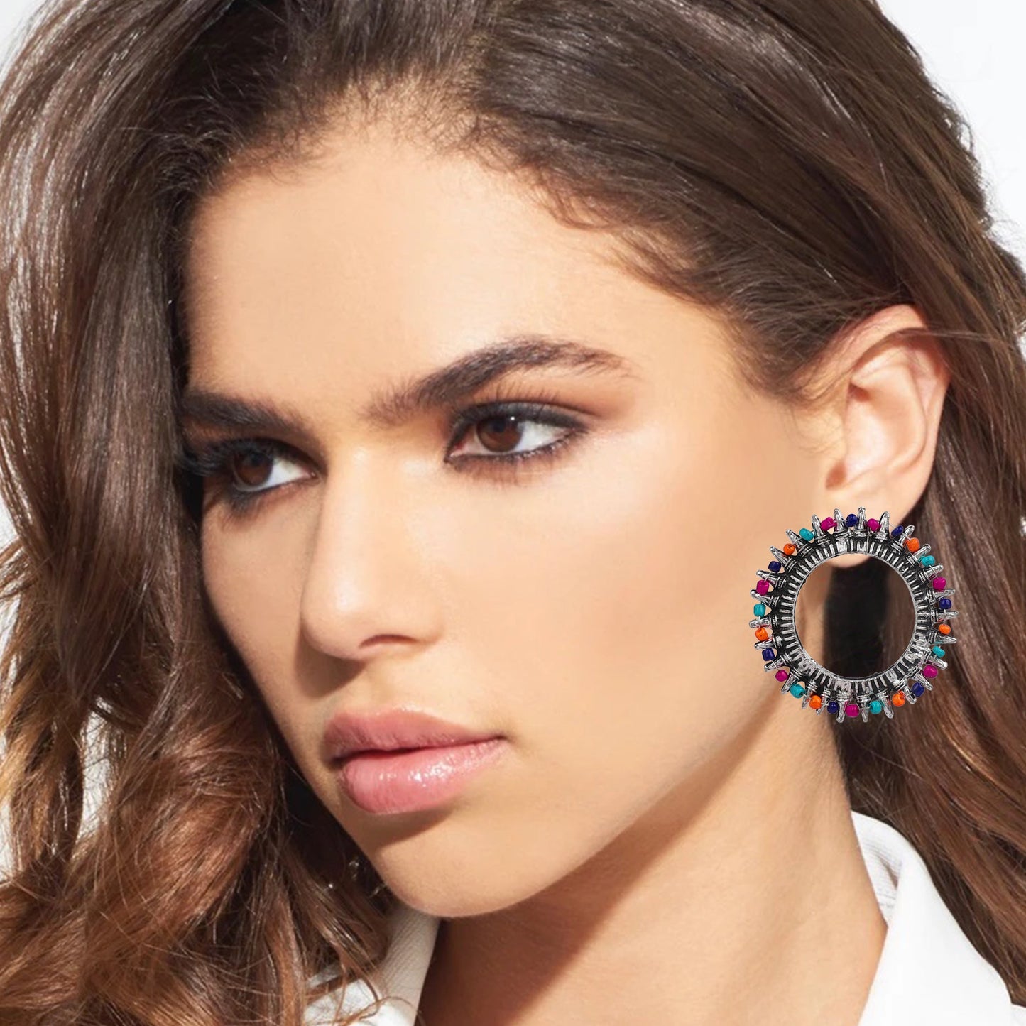 Antique German Silver Designer and Stylish Afghani Oxidised Stud Earrings for Women (SJ_1742)