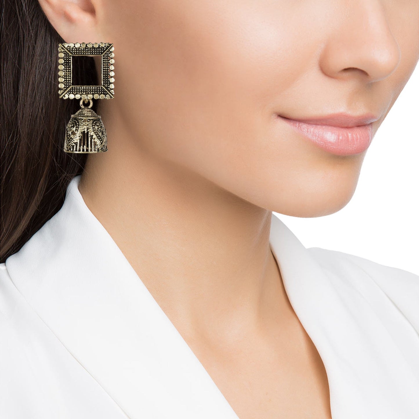 Traditional Oxidized Gold Jhumka Earrings for Women (SJ_1767)