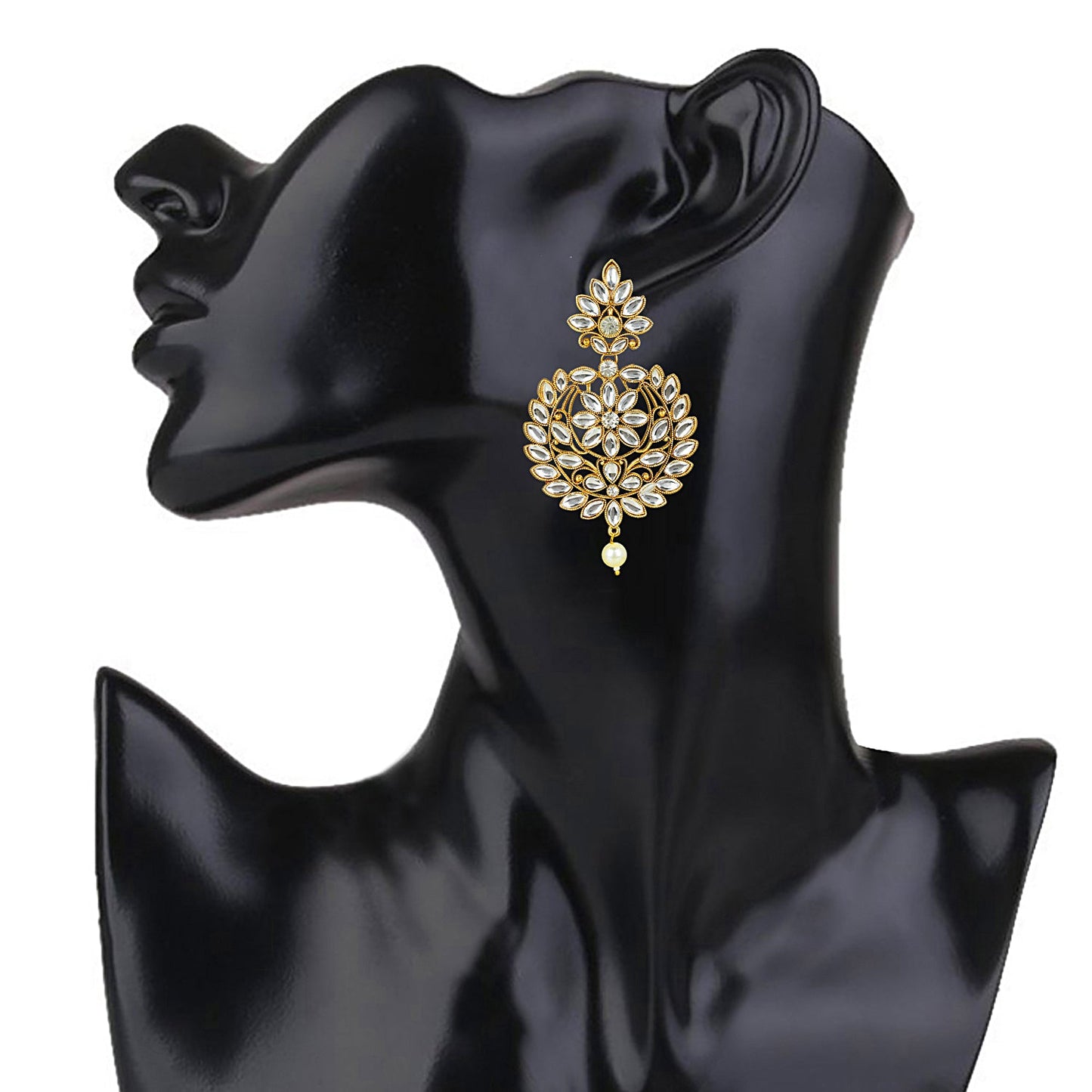 24K Gold Plated Traditional Designer Ethnic Chandbali With CZ, LCT Crystals,Kundan, Polki & Pearls Earrings for Women (SJ_1788)