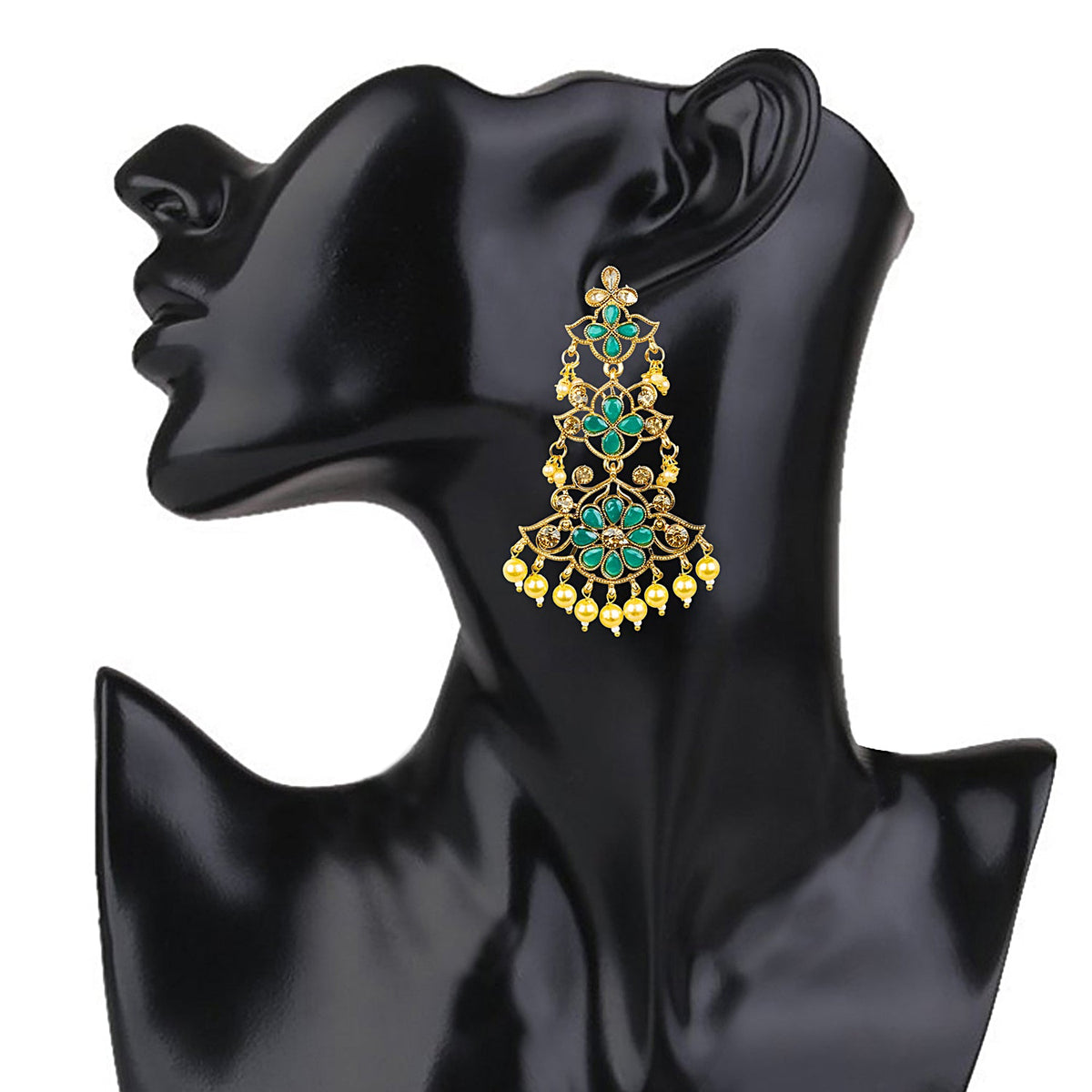 24K Gold Plated Traditional Designer Ethnic Chandbali With CZ, LCT Crystals,Kundan, Polki & Pearls Earrings for Women (SJ_1789_G)