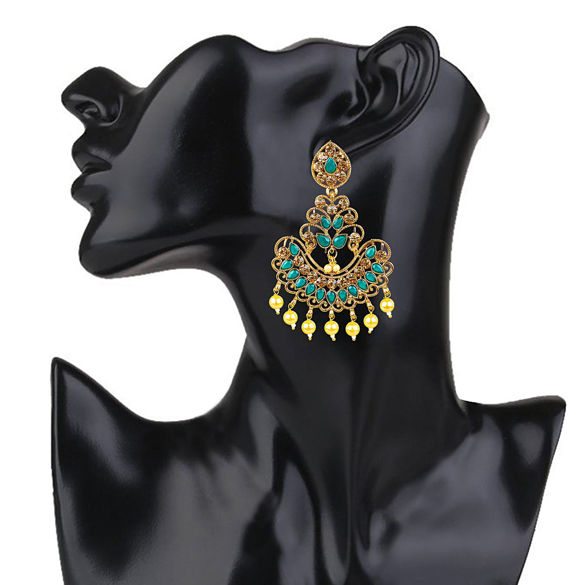 24K Gold Plated Traditional Designer Ethnic Chandbali With CZ, LCT Crystals,Kundan, Polki & Pearls Earrings for Women (SJ_1790_G)