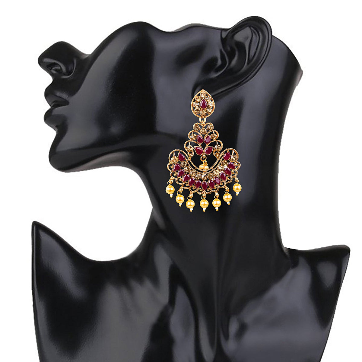 24K Gold Plated Traditional Designer Ethnic Chandbali With CZ, LCT Crystals,Kundan, Polki & Pearls Earrings for Women (SJ_1790_M)