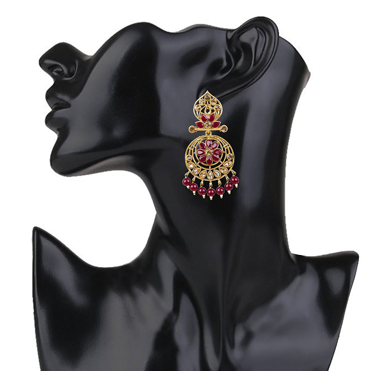 24K Gold Plated Traditional Designer Ethnic Chandbali With CZ, LCT Crystals,Kundan, Polki & Pearls Earrings for Women (SJ_1791_M)