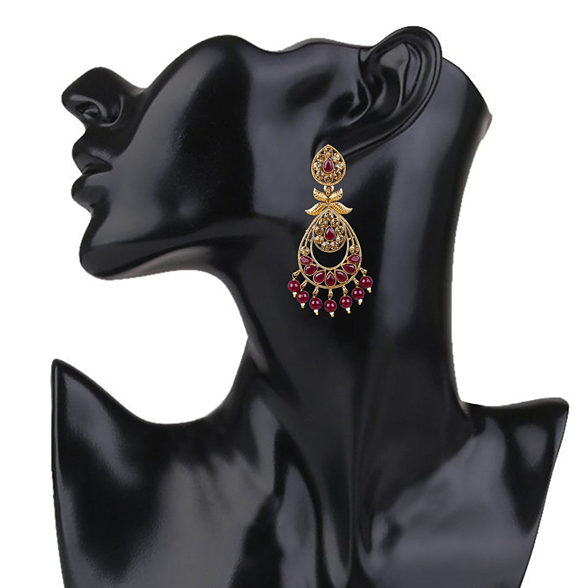 24K Gold Plated Traditional Designer Ethnic Chandbali With CZ, LCT Crystals,Kundan, Polki & Pearls Earrings for Women (SJ_1792_M)