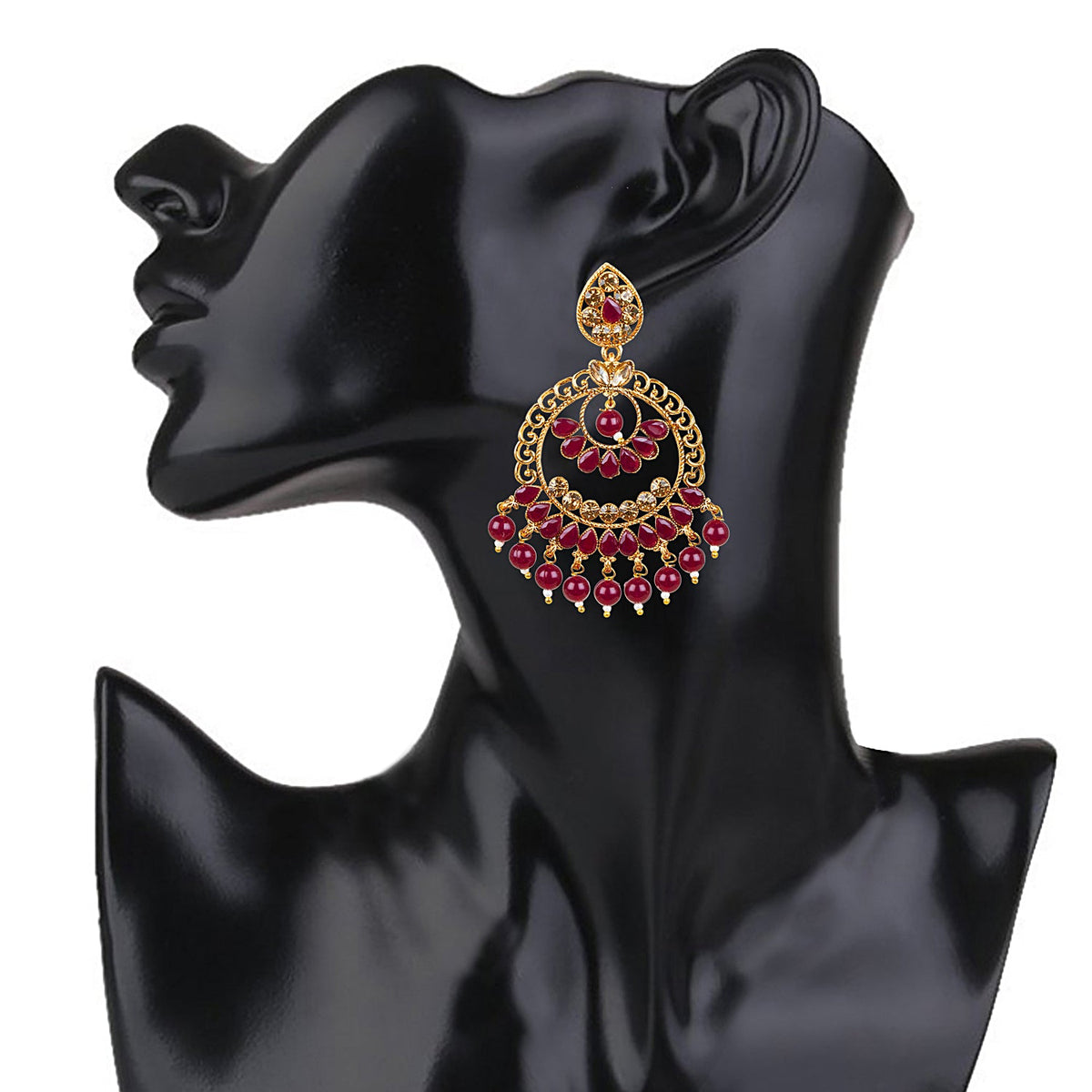 24K Gold Plated Traditional Designer Ethnic Chandbali With CZ, LCT Crystals,Kundan, Polki & Pearls Earrings for Women (SJ_1794_M)