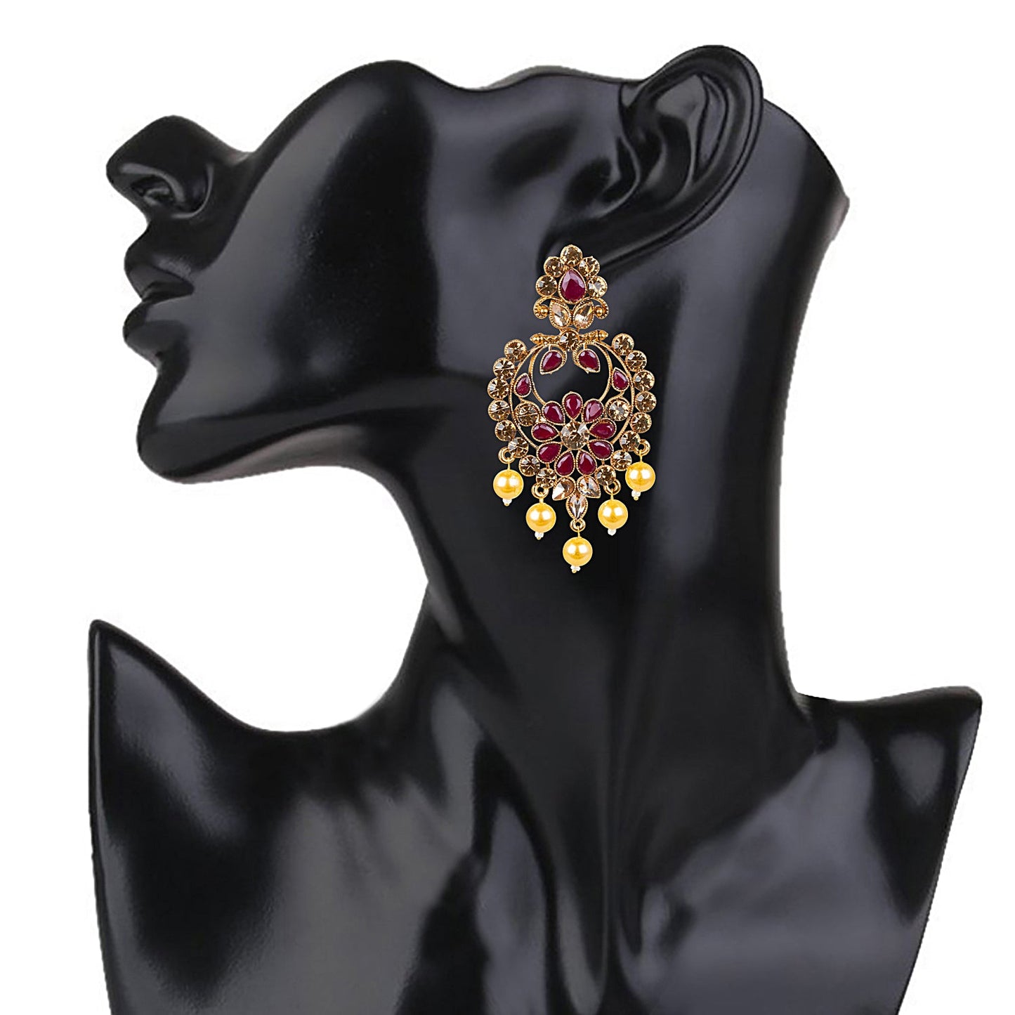 24K Gold Plated Traditional Designer Ethnic Chandbali With CZ, LCT Crystals,Kundan, Polki & Pearls Earrings for Women (SJ_1795_M)