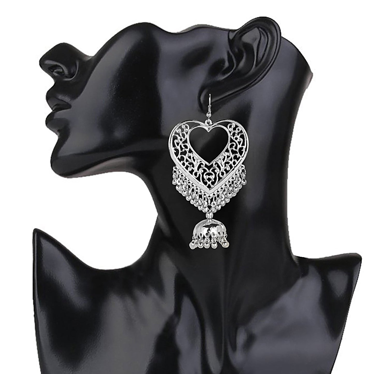 Stylish Oxidised Slver Heart Shaped Designer Chandbali Jhumka Earring for Girls and Women (SJ_1801)