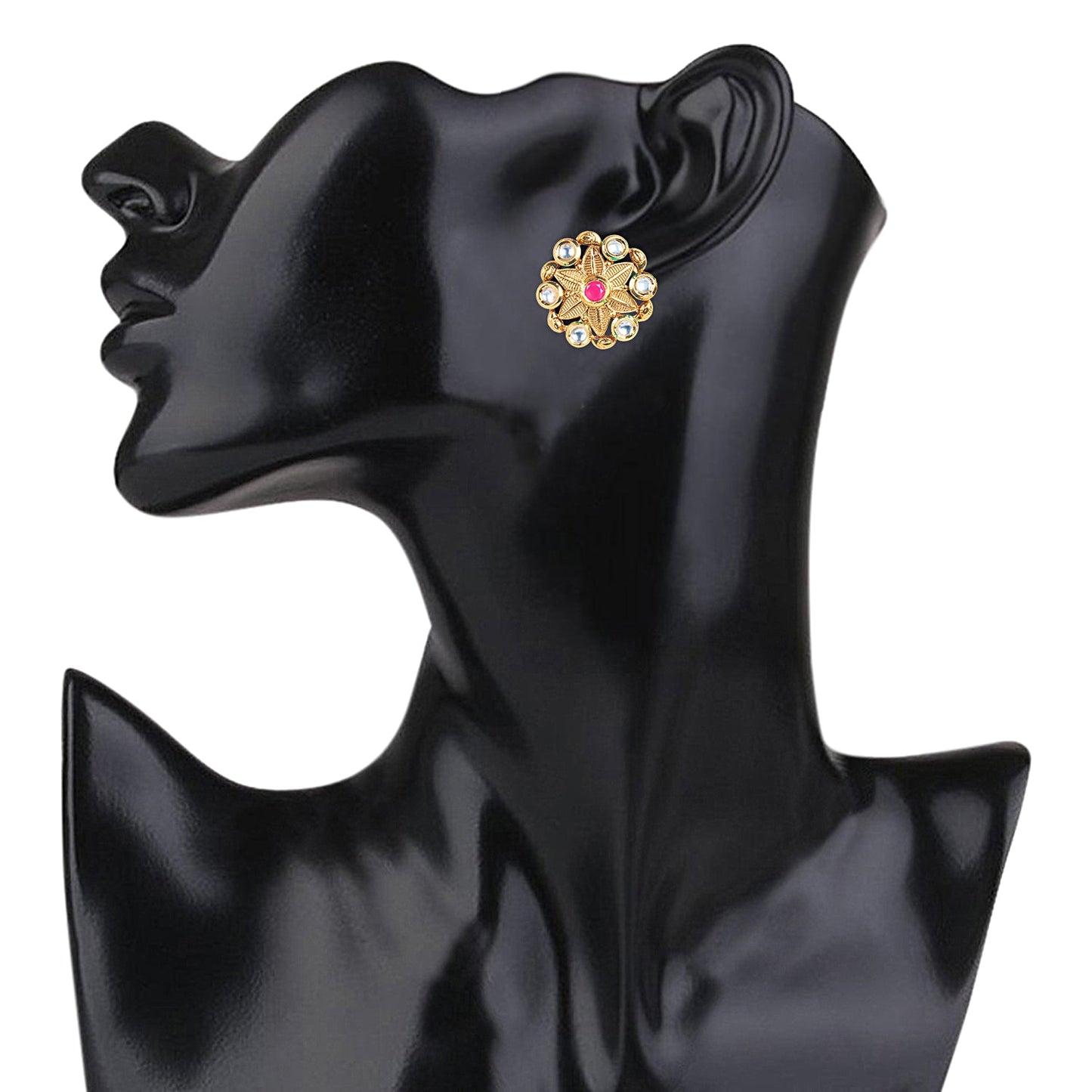 18K Gold Plated Pure Copper Kundan, LCT, Pearls and CZ studded Traditonal Kundan Polki Ethnic Stud Eaarrings for Women (SJ_1807)