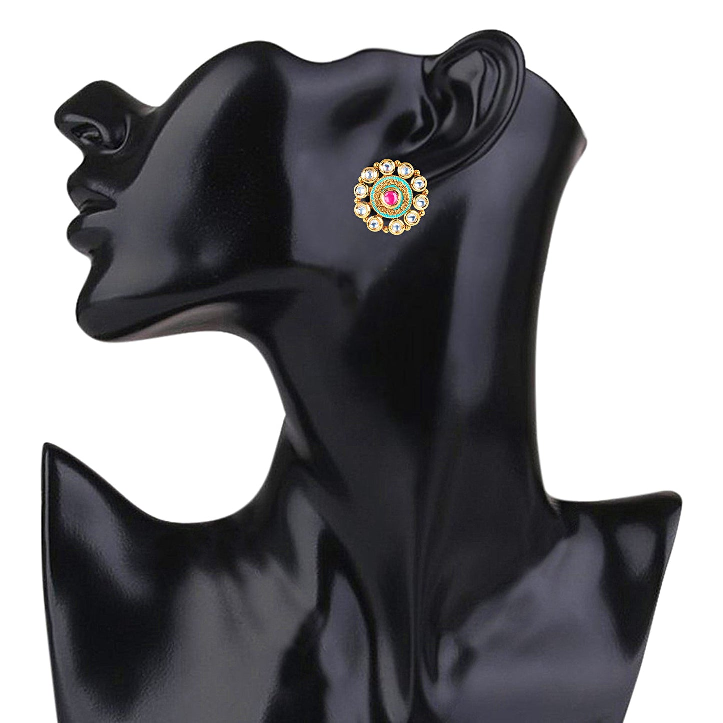 18K Gold Plated Pure Copper Kundan, LCT, Pearls and CZ studded Traditonal Kundan Polki Ethnic Stud Eaarrings for Women (SJ_1809)