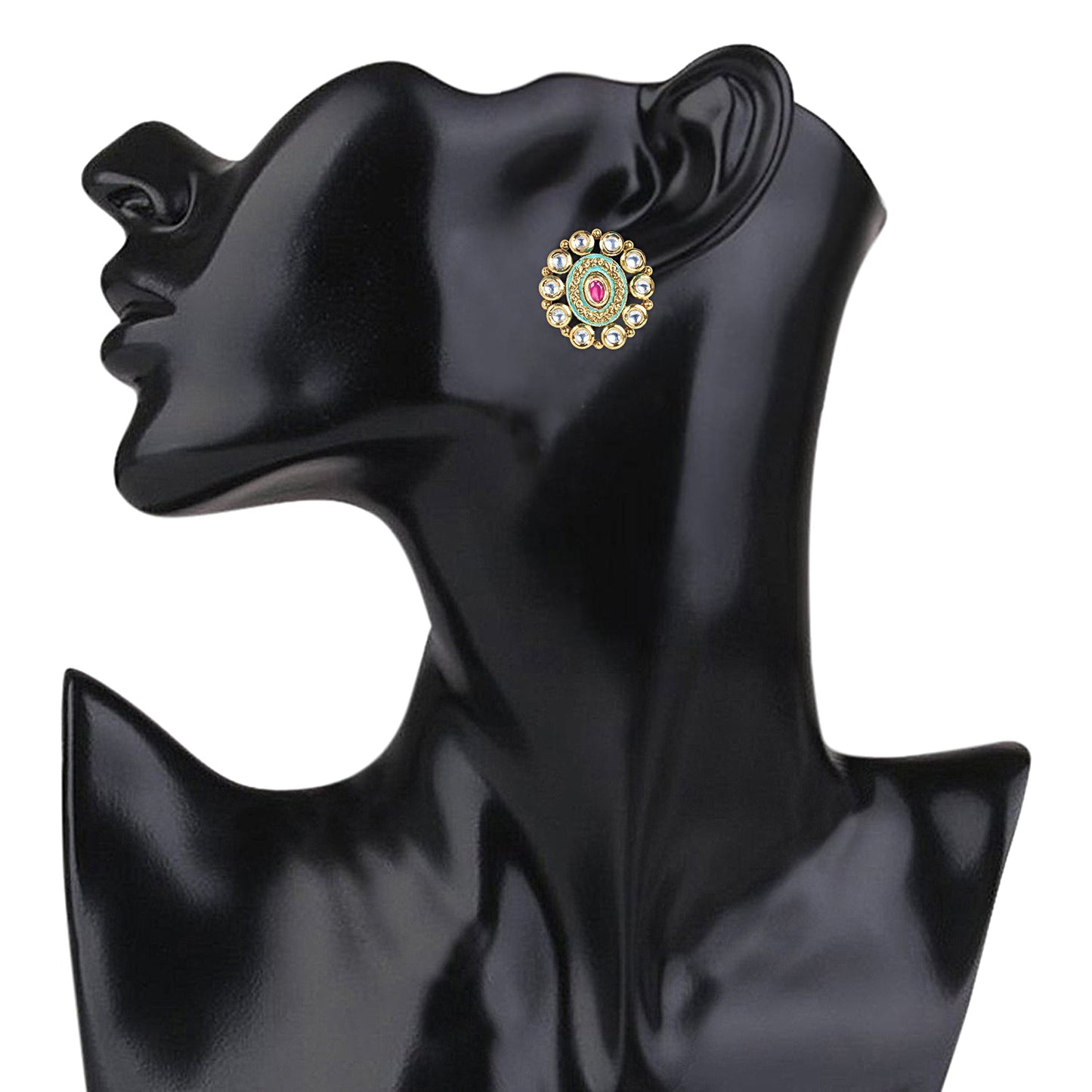 18K Gold Plated Pure Copper Kundan, LCT, Pearls and CZ studded Traditonal Kundan Polki Ethnic Stud Eaarrings for Women (SJ_1810)