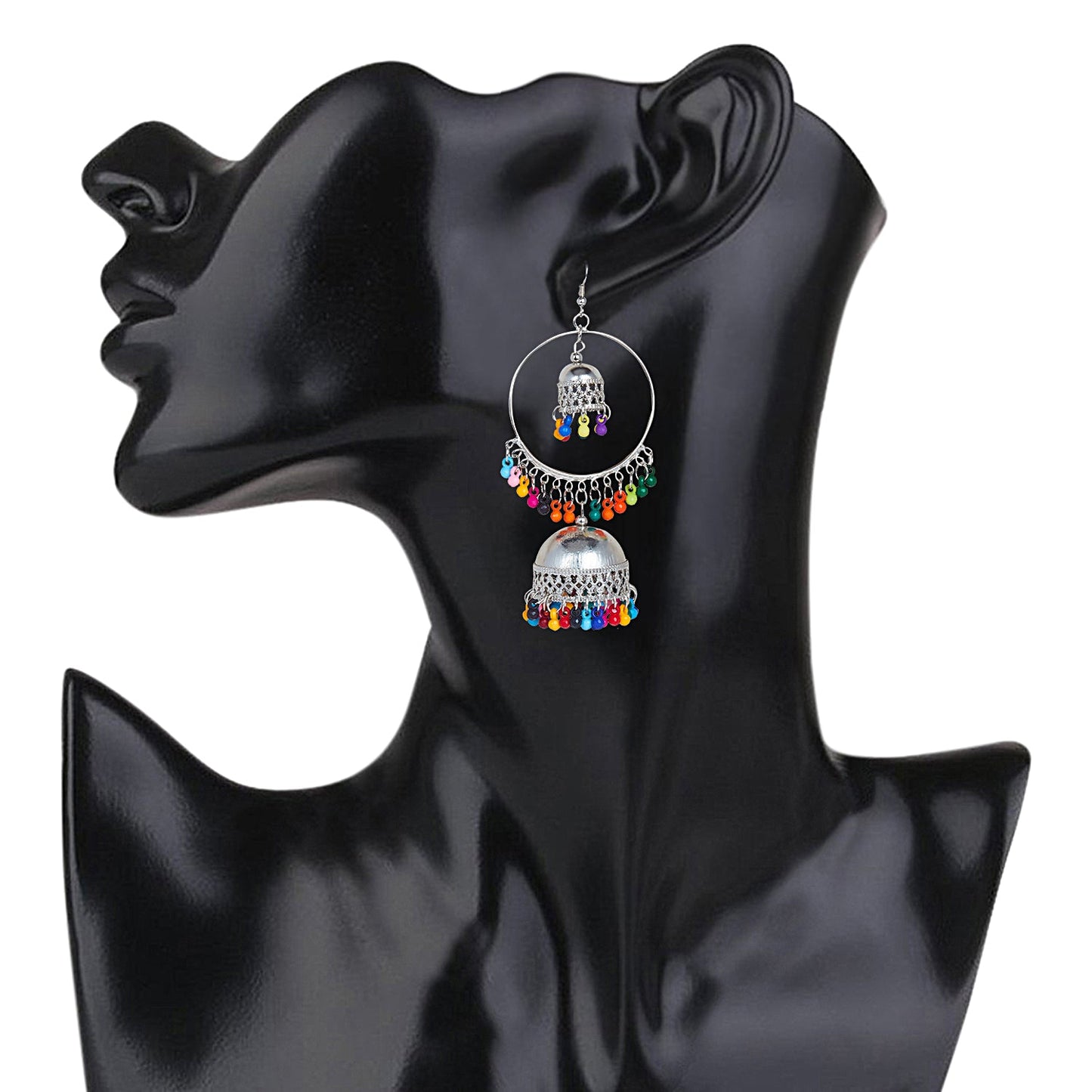 Oxidised Silver Multicolor Stylish Chandelier Jhumka Earring for Girls and Women (SJ_1819)