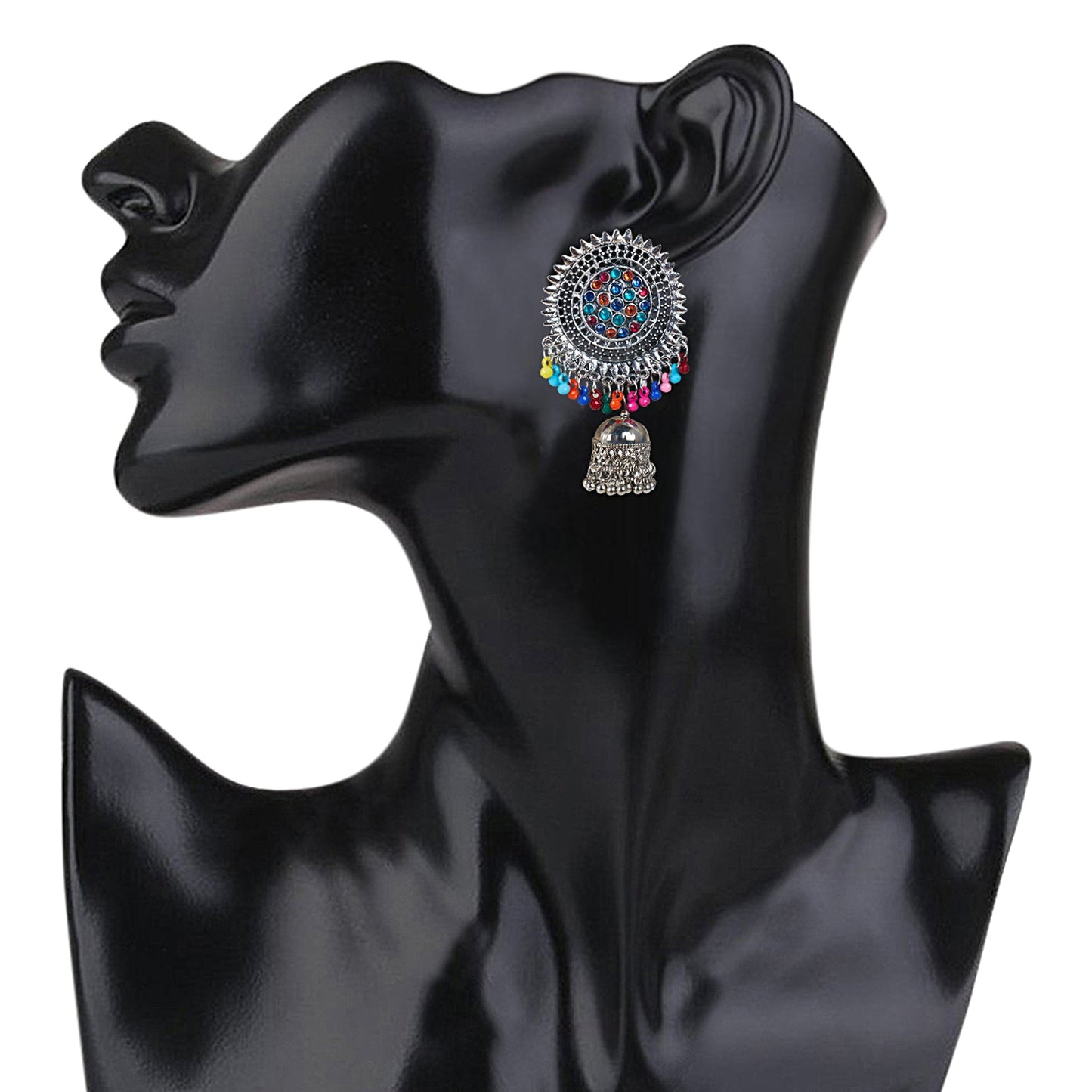 Stylish Oxidised Silver Multicolor Designer Chandbali Jhumka Earring for Girls and Women (SJ_1830)