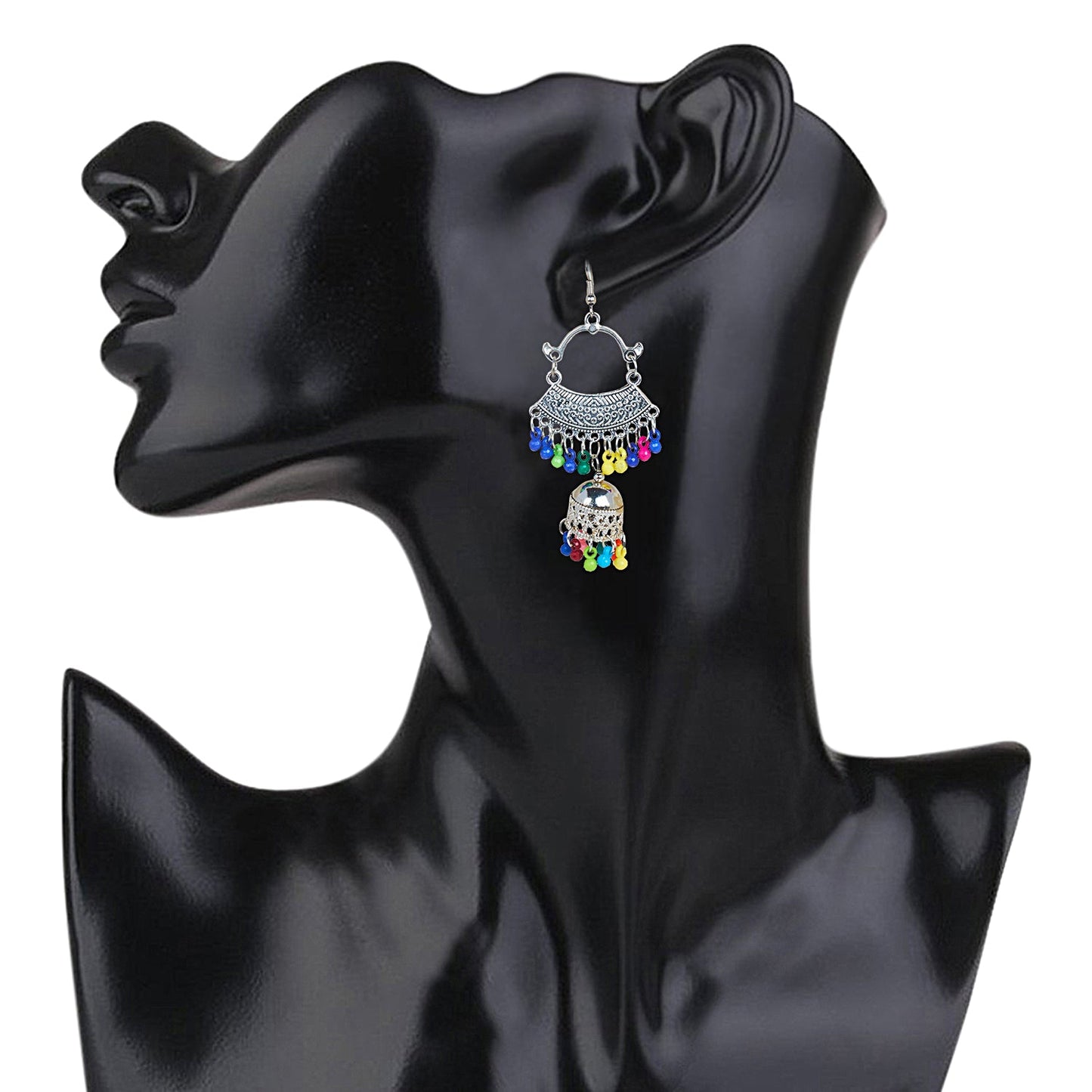 Stylish Oxidised Silver Multicolor Designer Chandbali Jhumka Earring for Girls and Women (SJ_1832)