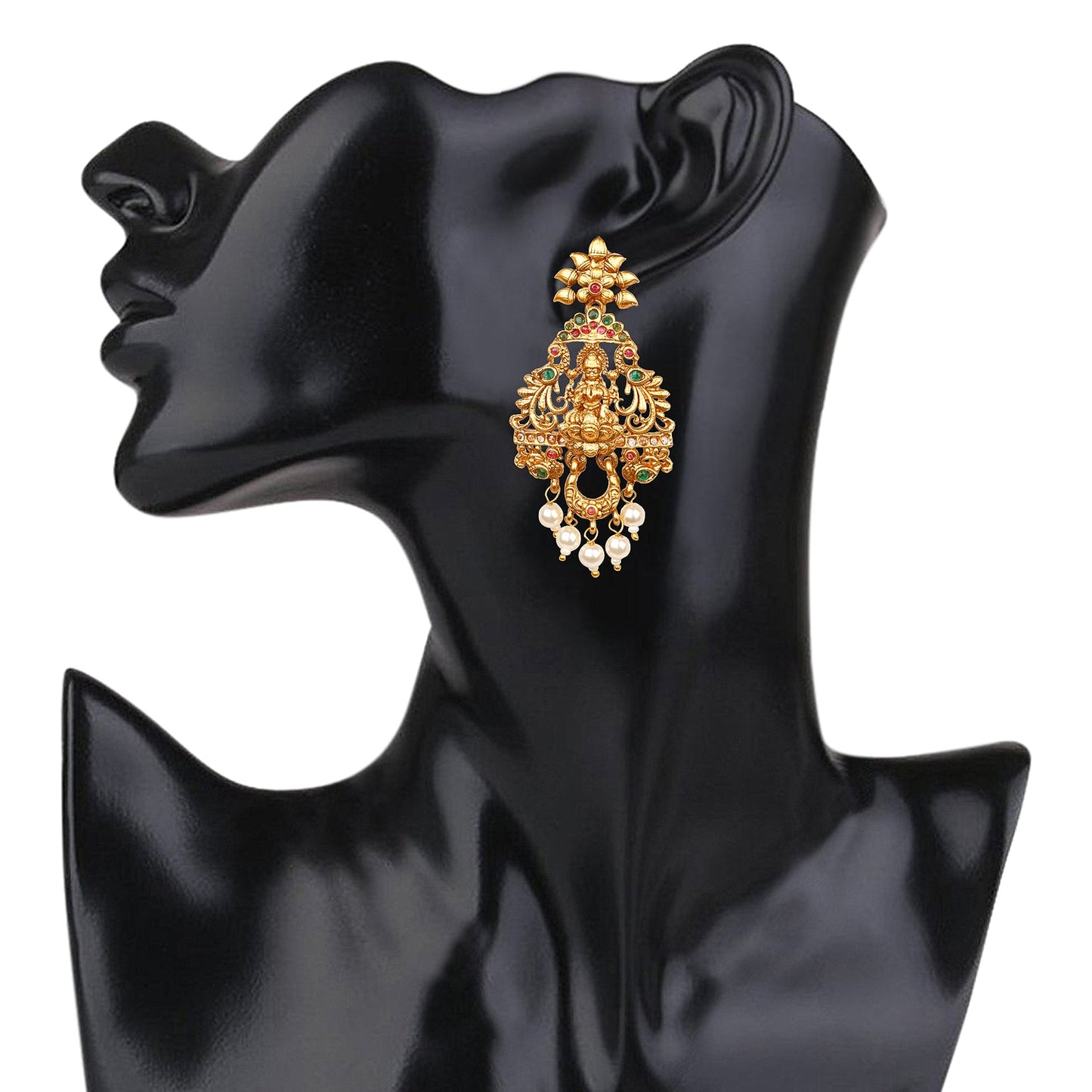 Shining Jewel Handcrafted 18K Antique Gold Plated Kundan Polki Godess Lakshmi Temple Jewellery Earring For Women (SJ_1836)