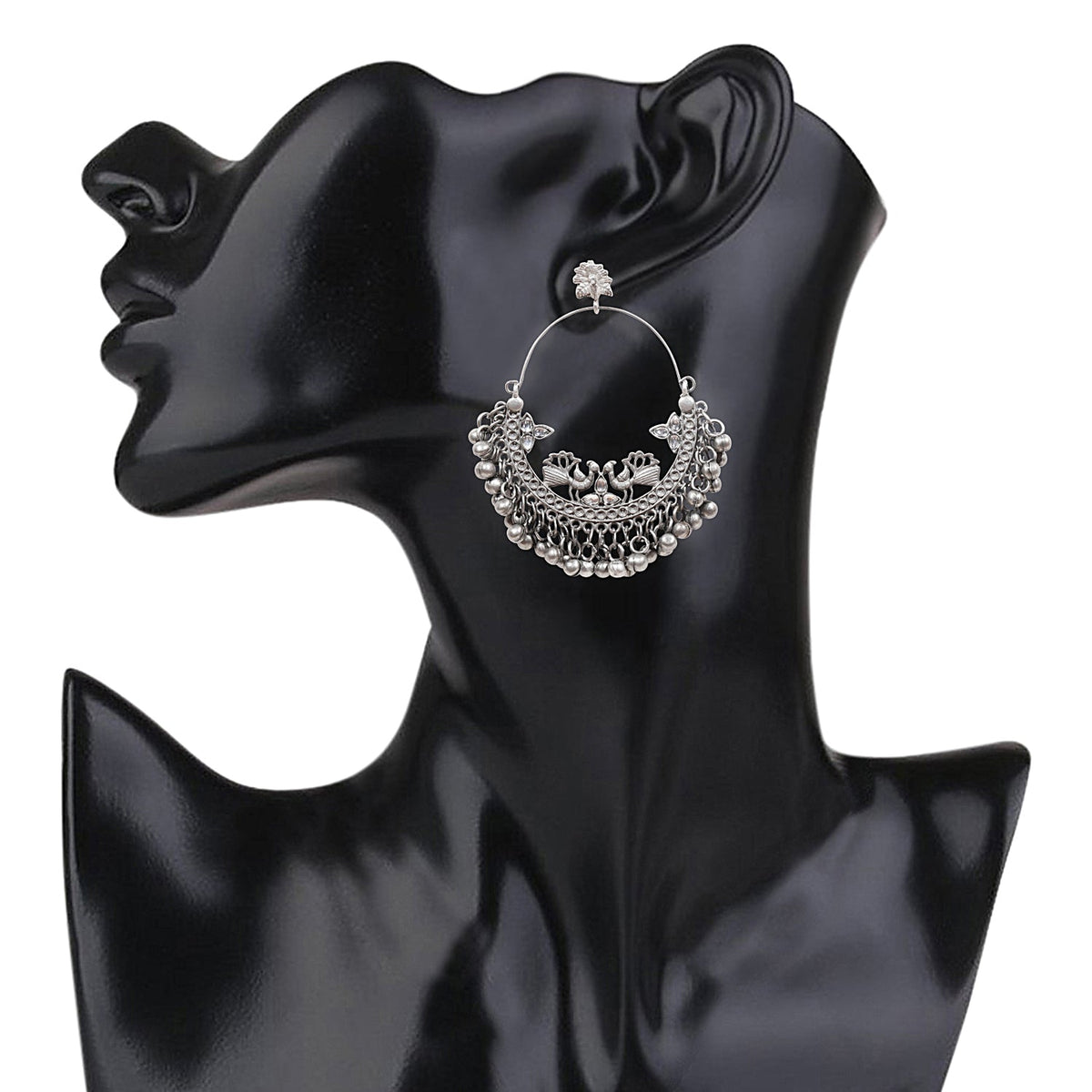 Shining Jewel Real Authentic Silver Look Peacock Chandbali Earrings (SJ_1858)