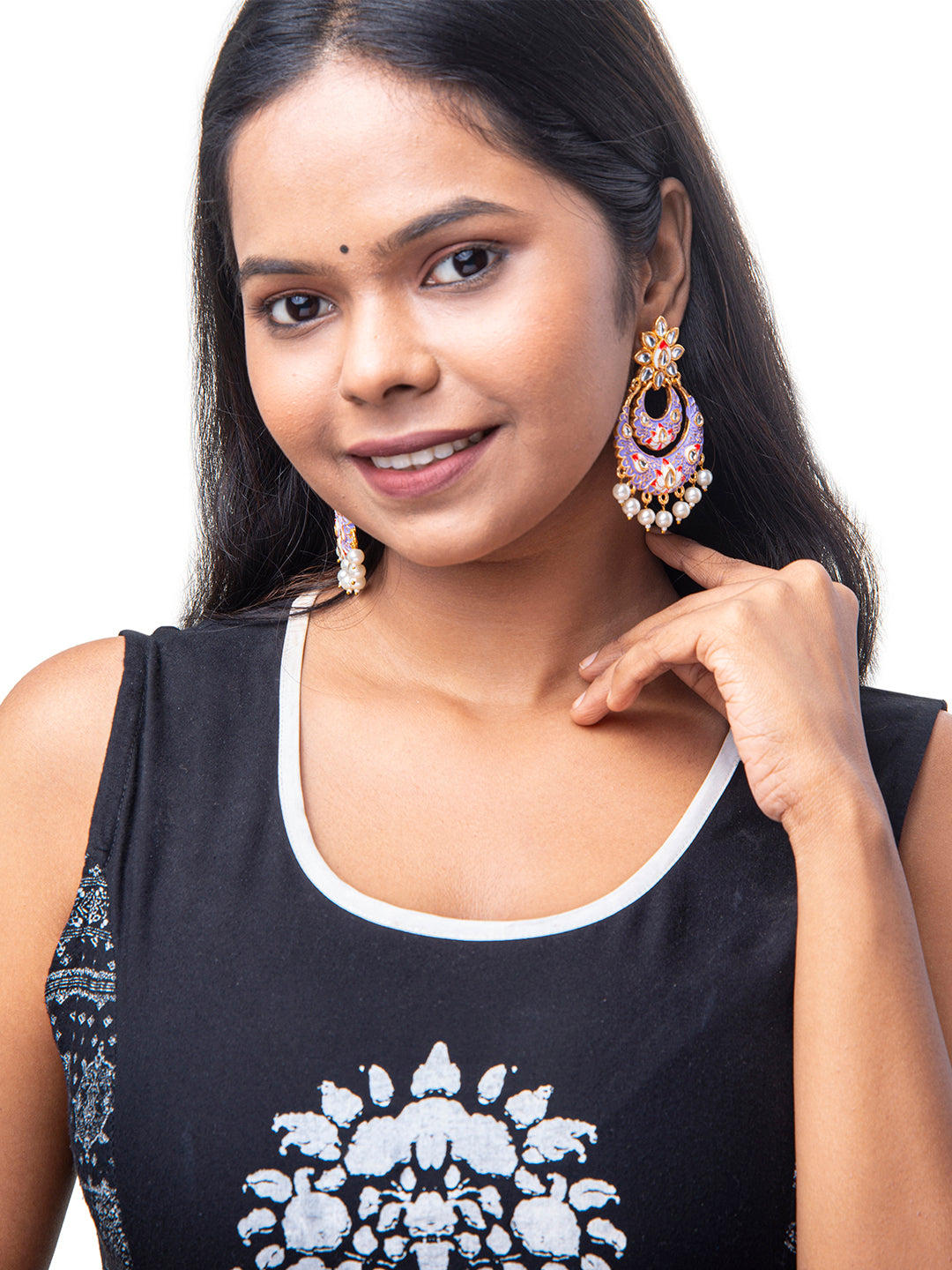Shining Jewel Handcrafted Gold Plated Designer Traditional Ethnic Meenakari Kundan Chandbali Earrings Women (SJ_1872_PR)