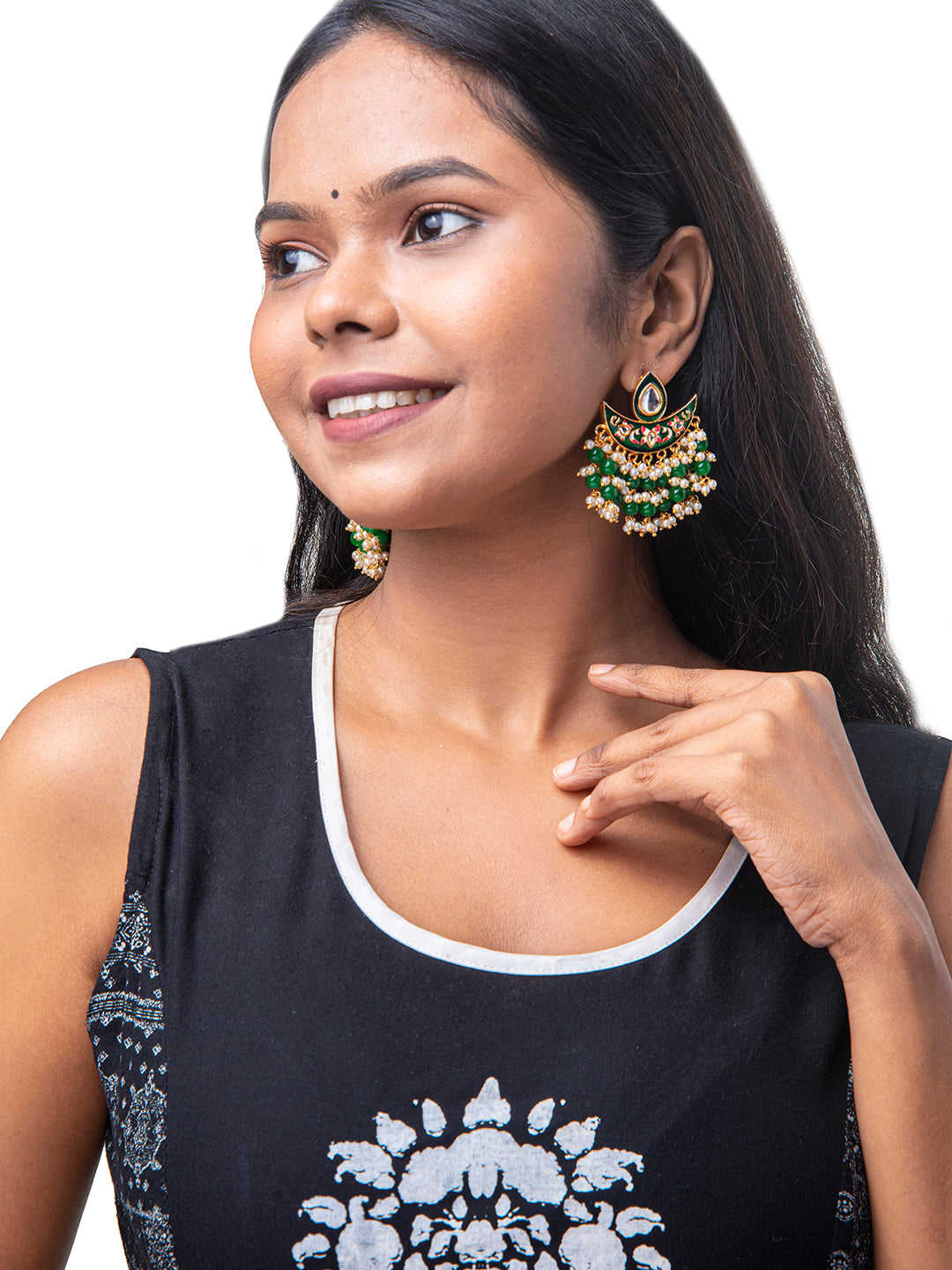 Shining Jewel Handcrafted Gold Plated Designer Traditional Ethnic Meenakari Kundan Chandbali Earrings Women (SJ_1873_DG)
